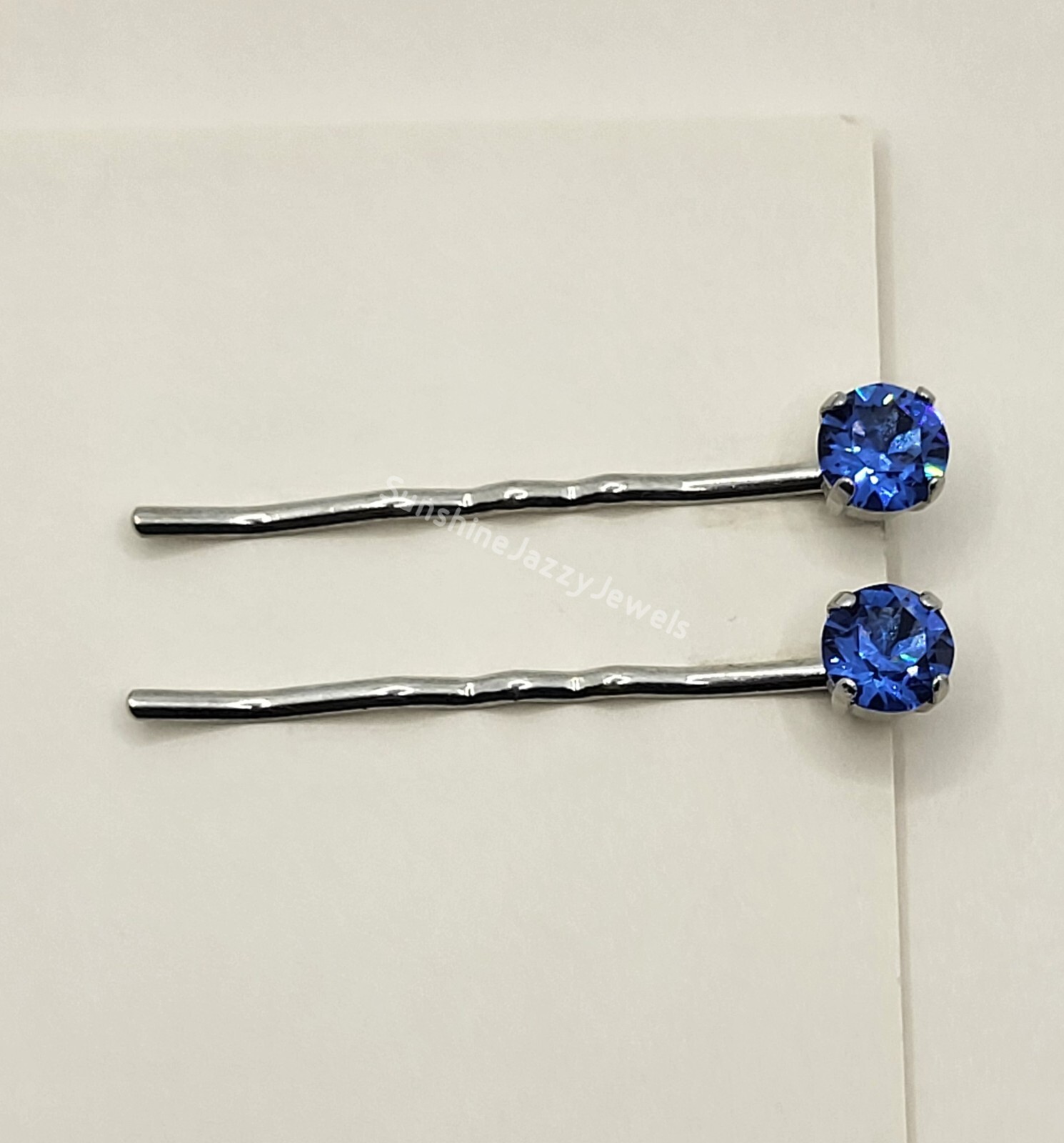 Handmade 2pc Hair/ Bobby Pins w/ Swarovski Crystal Sapphire Chaton Stones; Blue