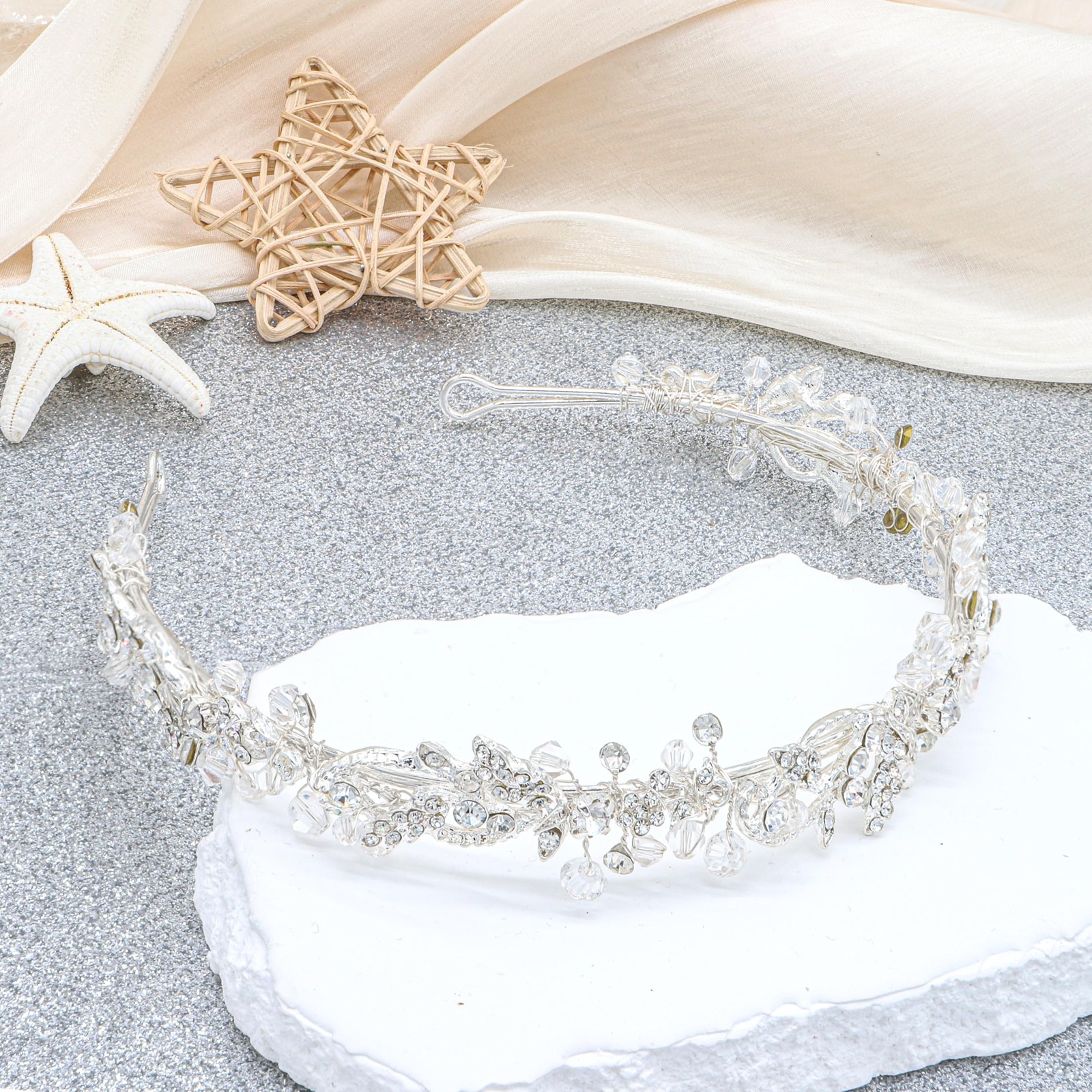 1 PC Bridal Headband Rhinestone Hair Band Headpiece Silver 14 Inch