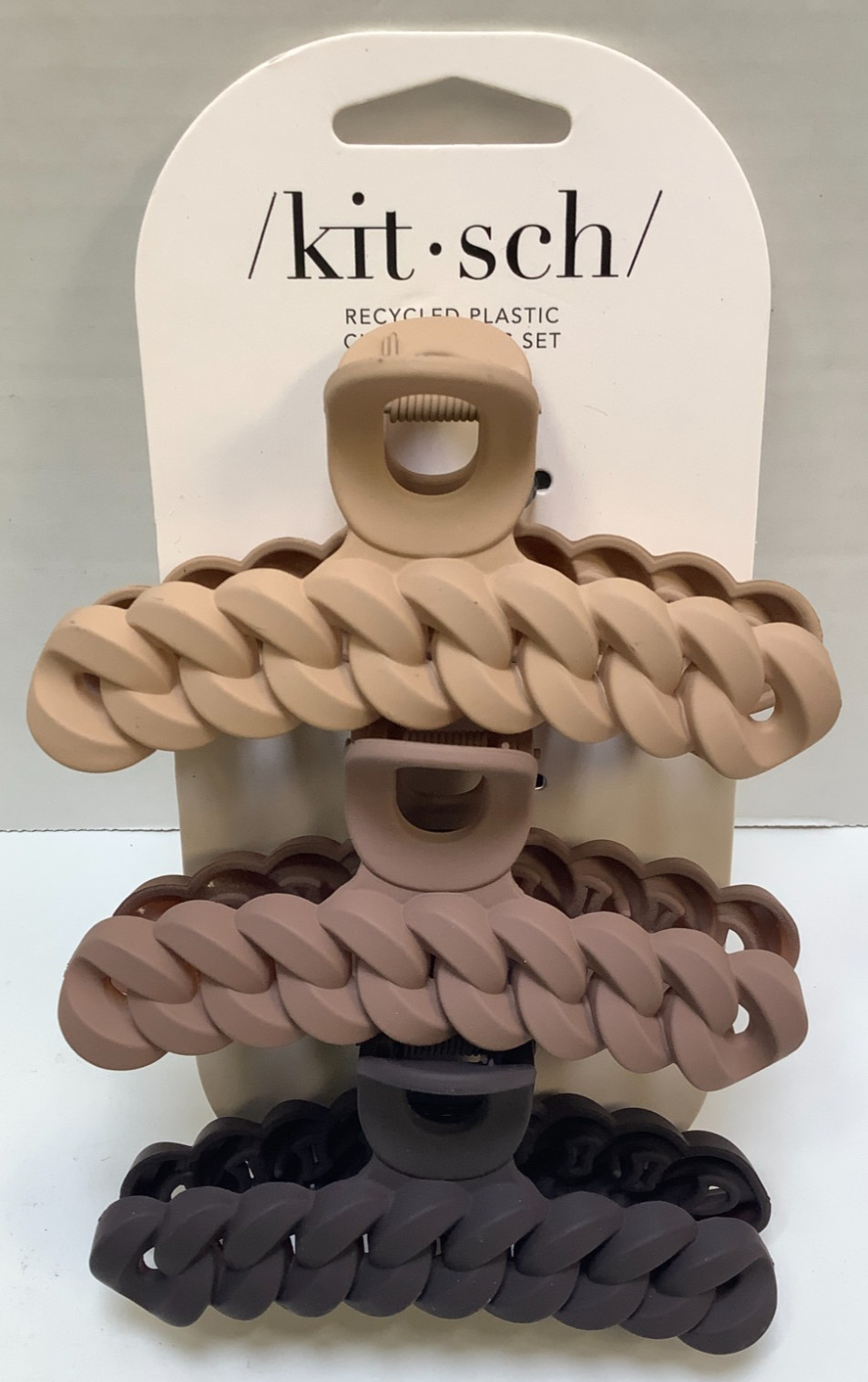 Kit-Sch Recycled Plastic Large Chain Claw Clips, 3pc Set, Neutral, Lot of 4