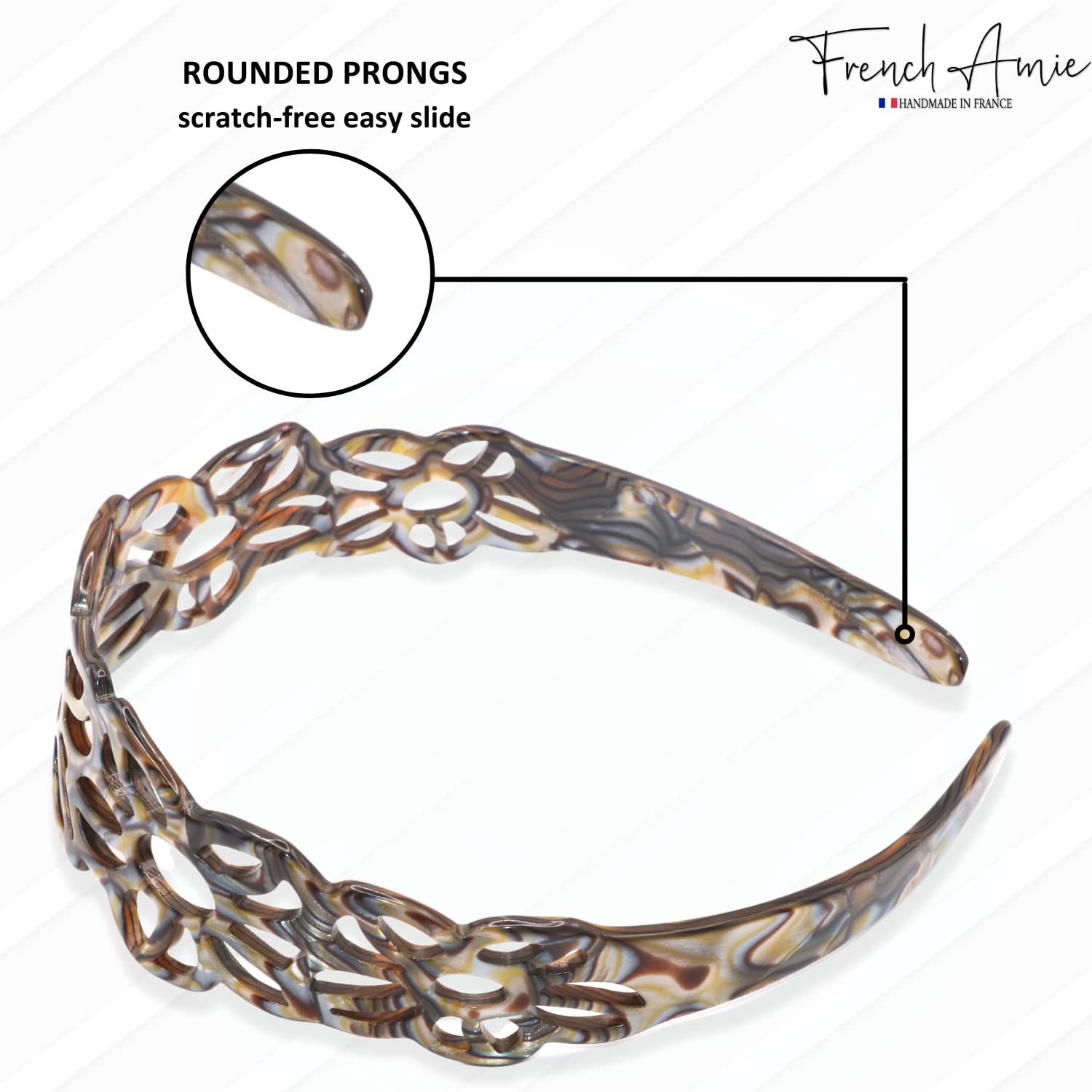 French Amie Flower Wide 1 1/2″ Celluloid Handmade Flexible Headbands