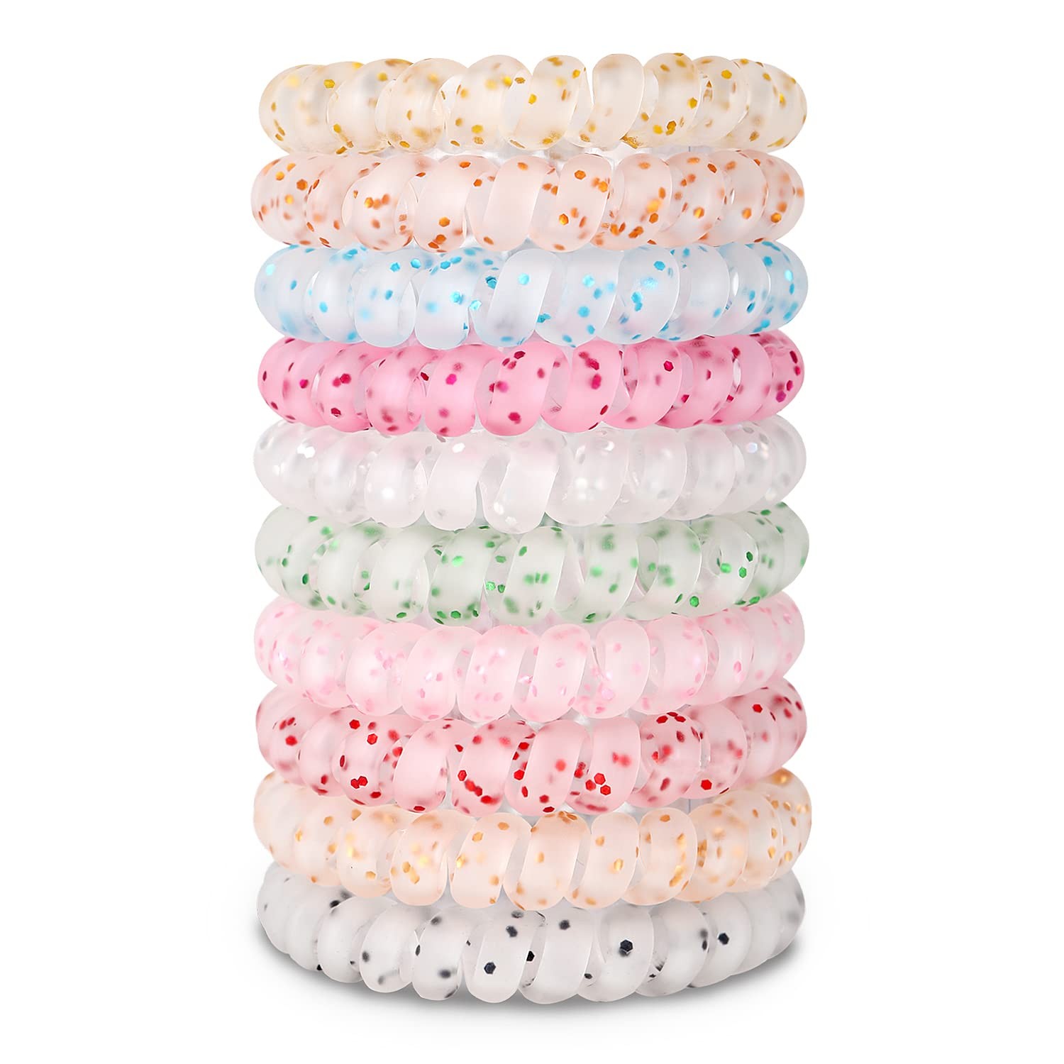 10 Piece Spiral Hair Ties For Thick Hair Coil Elastics Multicolor Medium No Crea