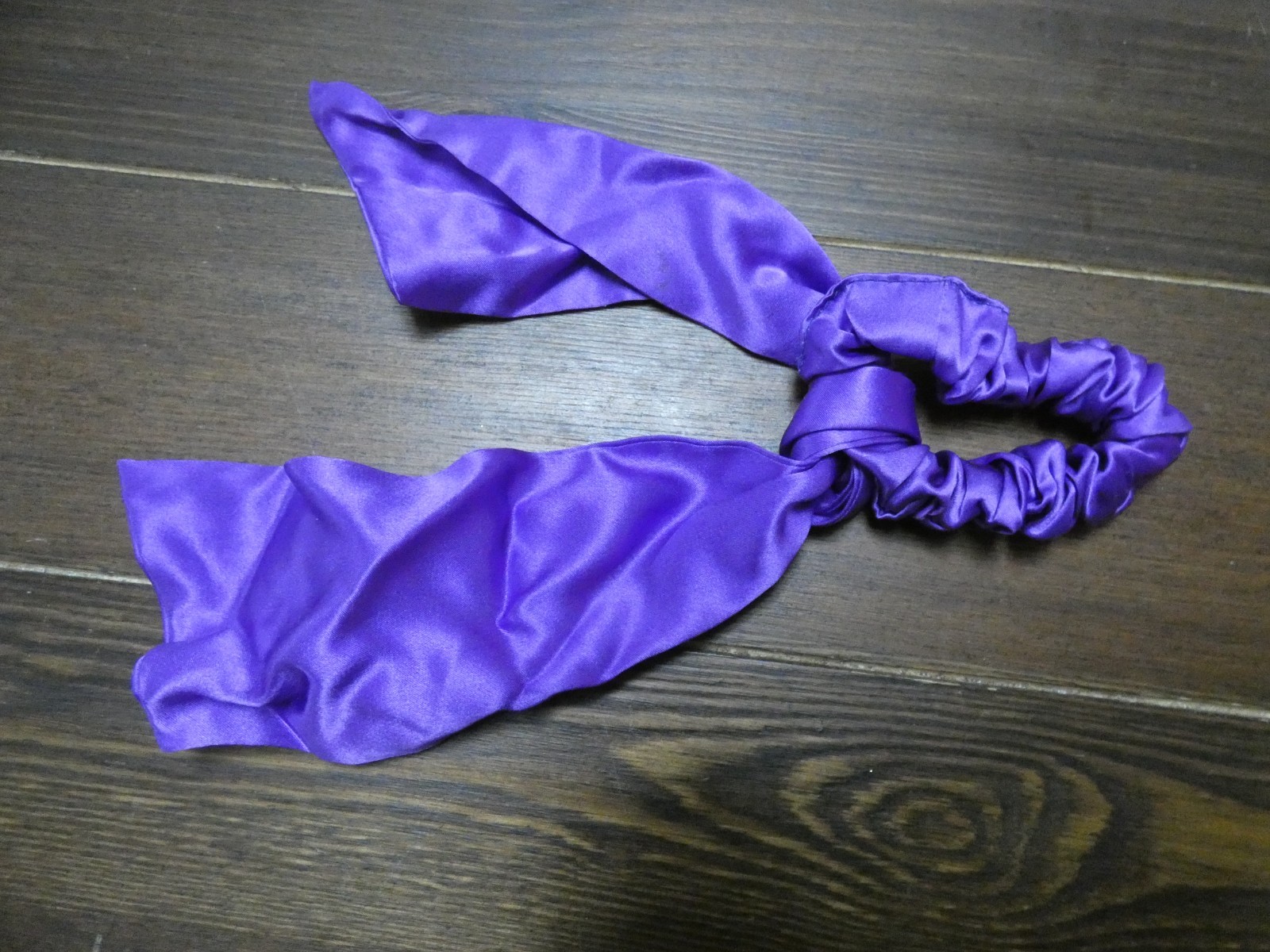 Echo 100% Silk Purple Hair Scrunchie Tie with Ribbon 9″ Ponytail Holder Designer