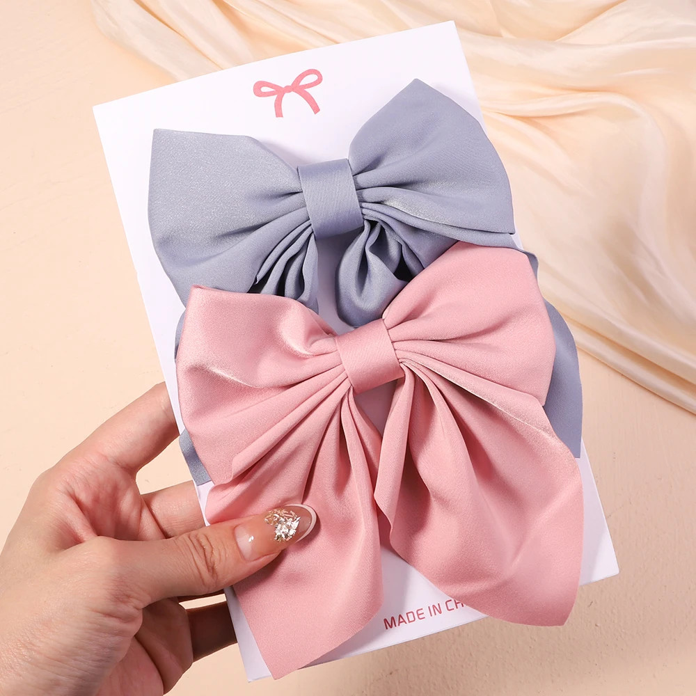 2Pcs/set Sweet Solid Bowknot Hair Clips for Women Girls Print Bows Hairpins