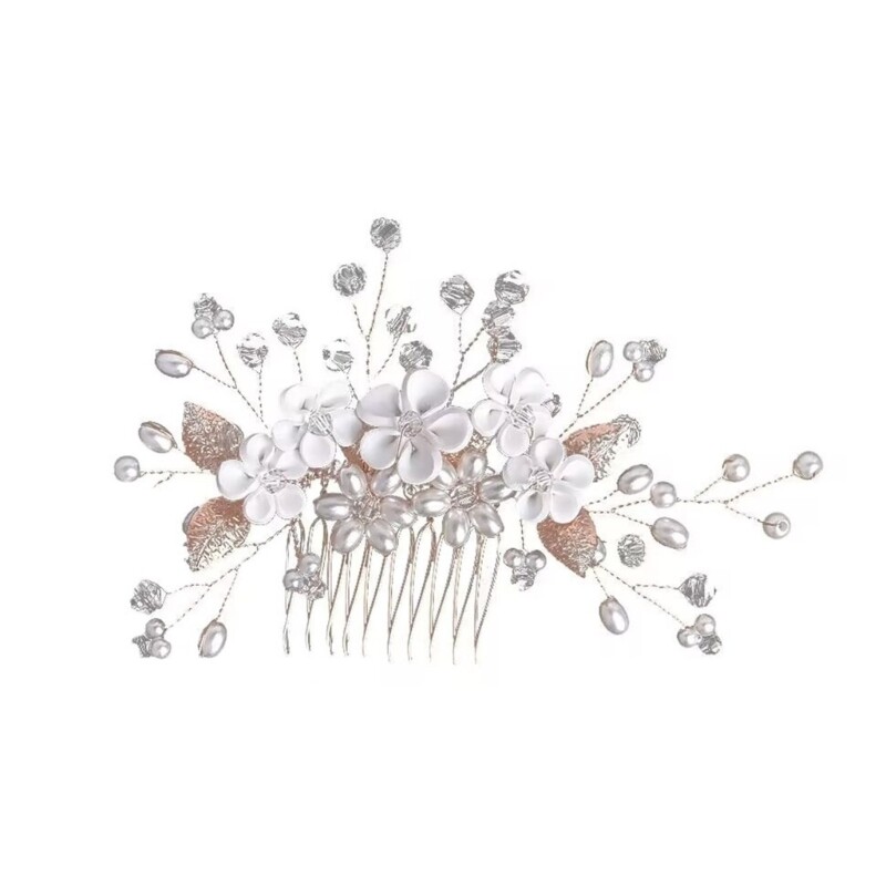 Elegant Bridal Hair Comb with Crystal and Pearls Floral Designs for Weddings
