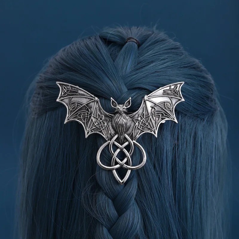Retro Viking Celtic Knot Bat Hair Clip Gothic Cosplay Party
