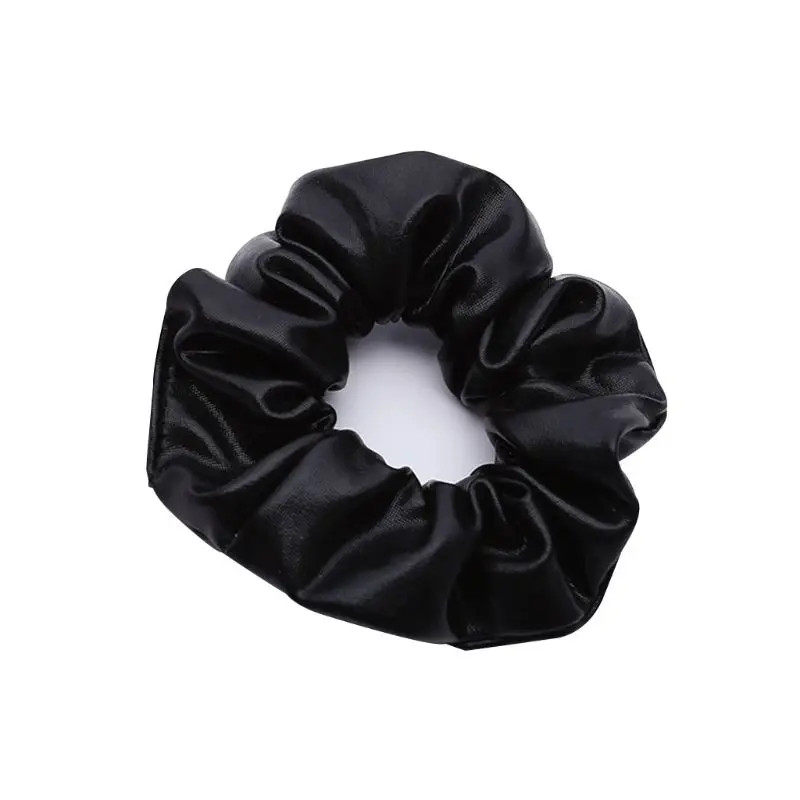 10cm Women Girls Wide Elastic Rubber Band Glitter Gold/Back Faux Leather Hair Ro