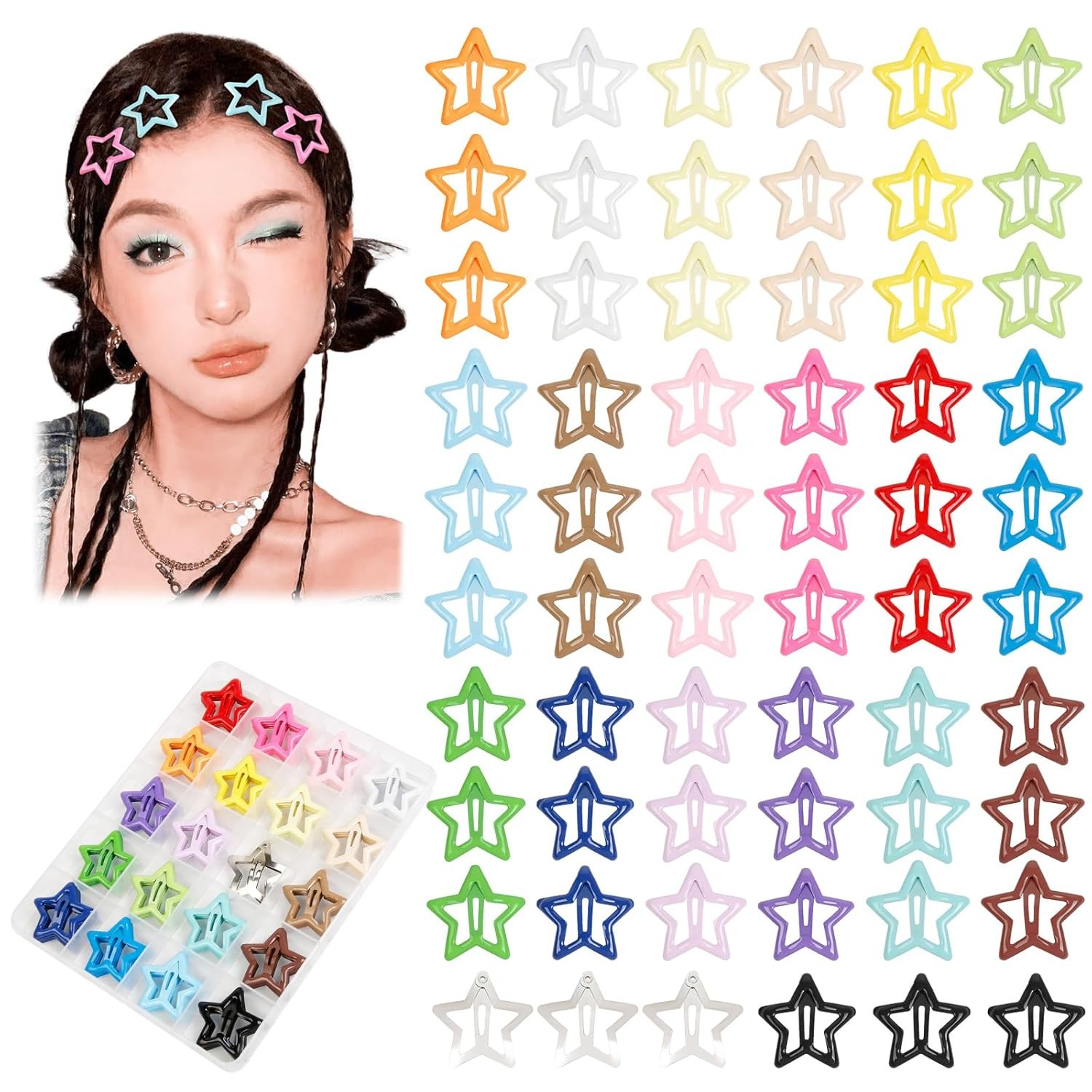 80Pcs Y2K Star Hair Clips – Colorful Metal Snap Hair Barrettes for Women Girls N