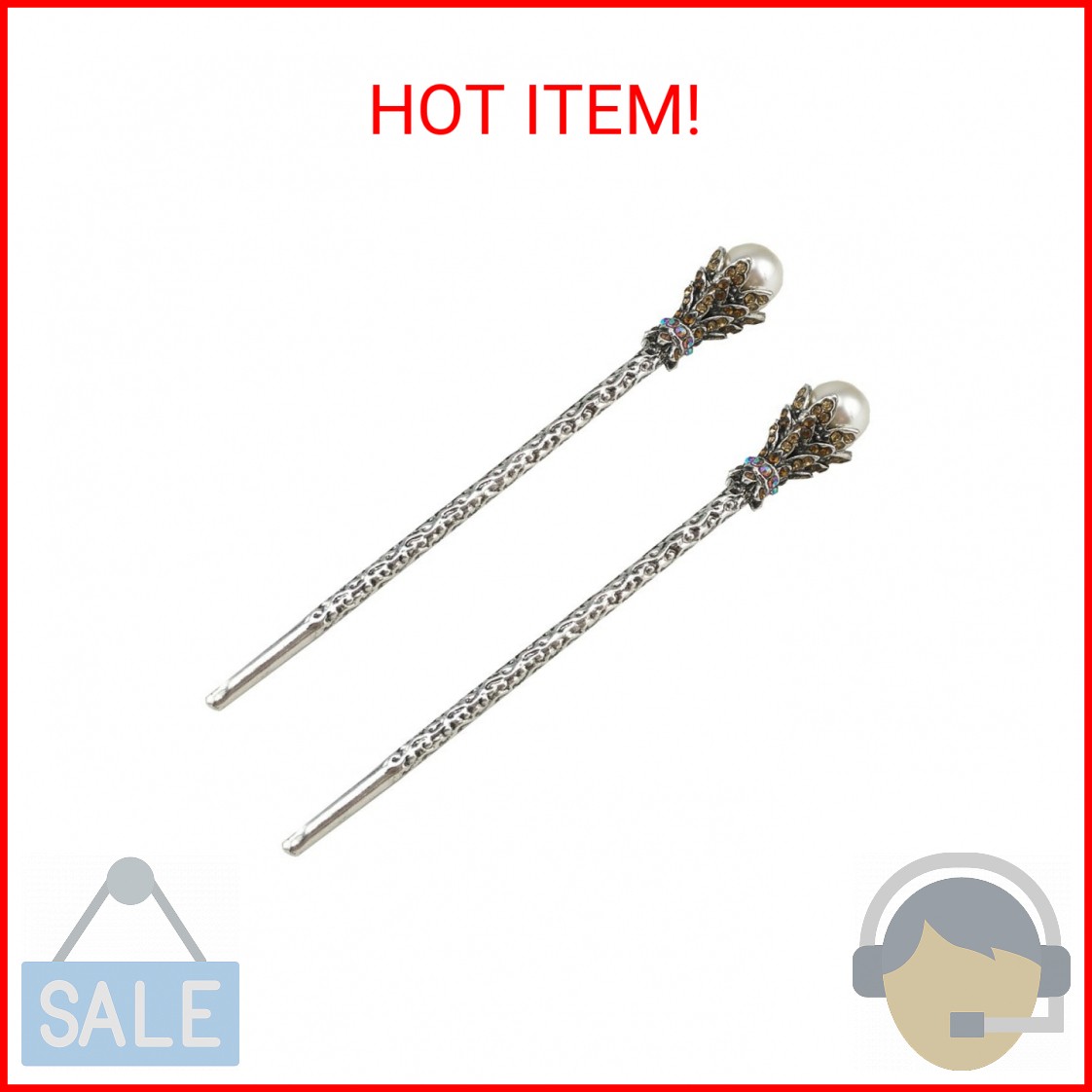 yueton Pack of 2 Vintage Rhinestone Pearl Hair Stick Vintage Hair Chopsticks Hai