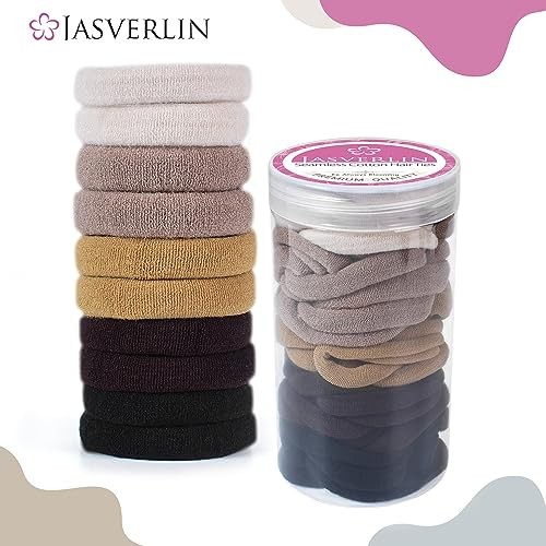 100 pcs Seamless Cotton Hair Ties, Thick Hair Elastic Bands Soft No 5 Colors