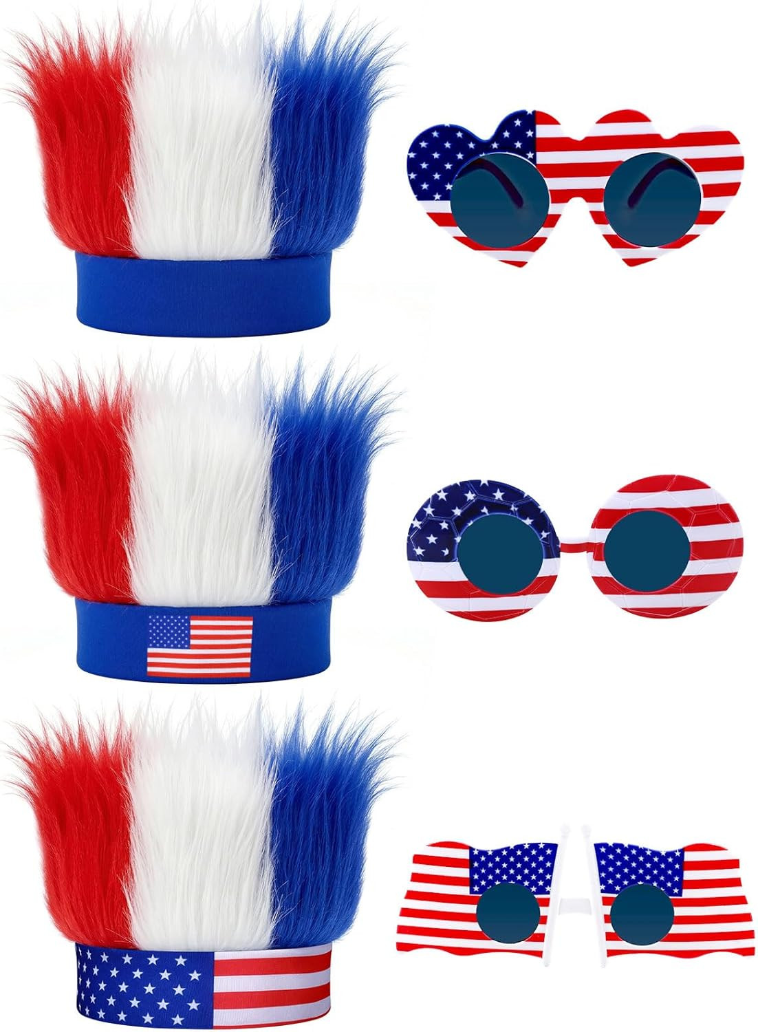 4Th of July Accessories Kit, Hairy Headband Red White Blue Glasses 4Th of July O