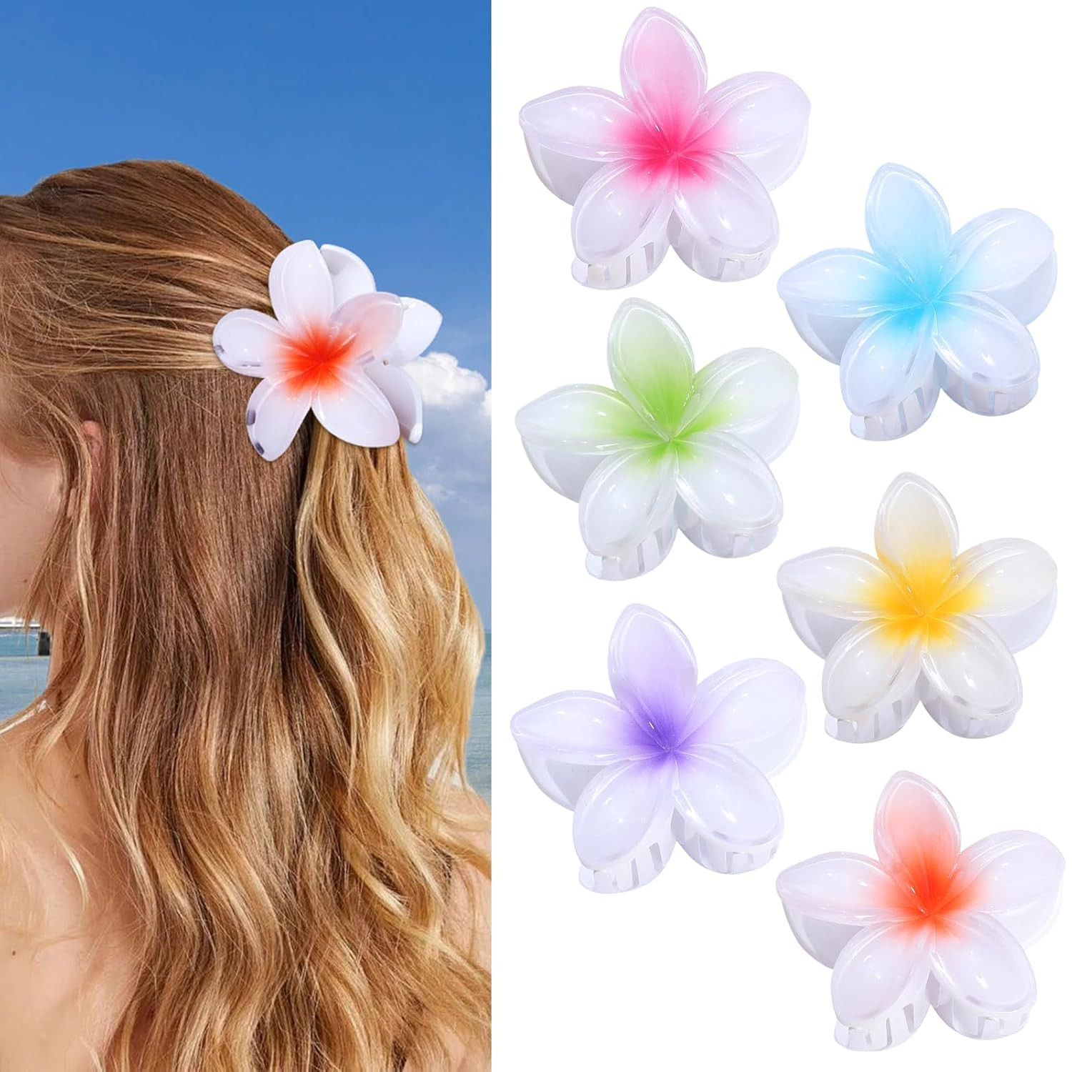 Flower Hair Clips 6 PCS Hawaiian Claw Clips for Vacation Hibiscus Hair Claw Clip