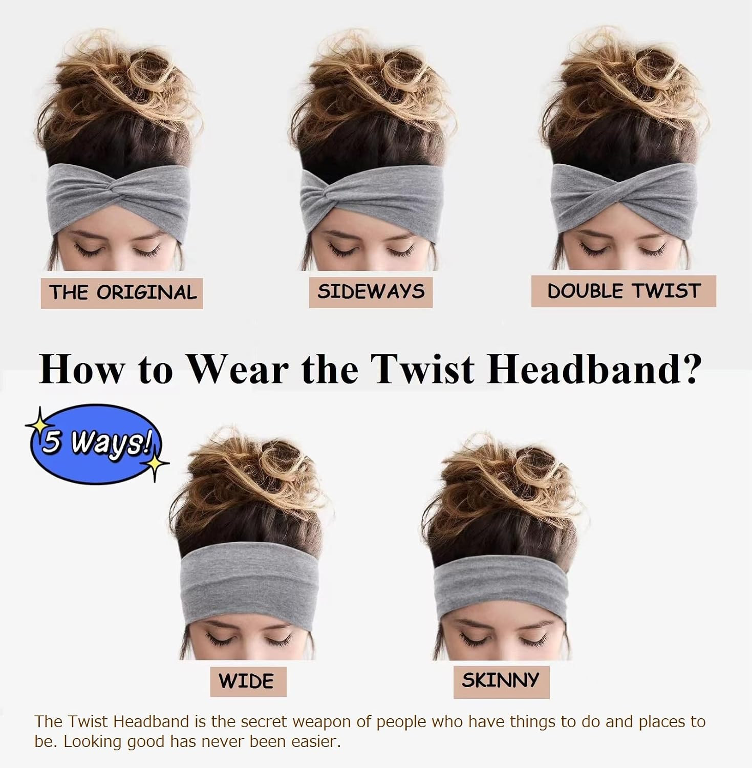 AKTVSHOW Headbands for Women – Soft Elastic Wide Hair Bands, Twisted Non-Slip Tu