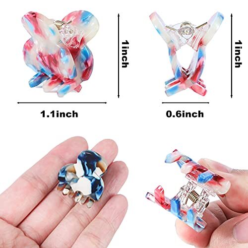 6Pcs Mini Hair Clips Small Hair Claws for Hair Flower Color&Light Red&Blue
