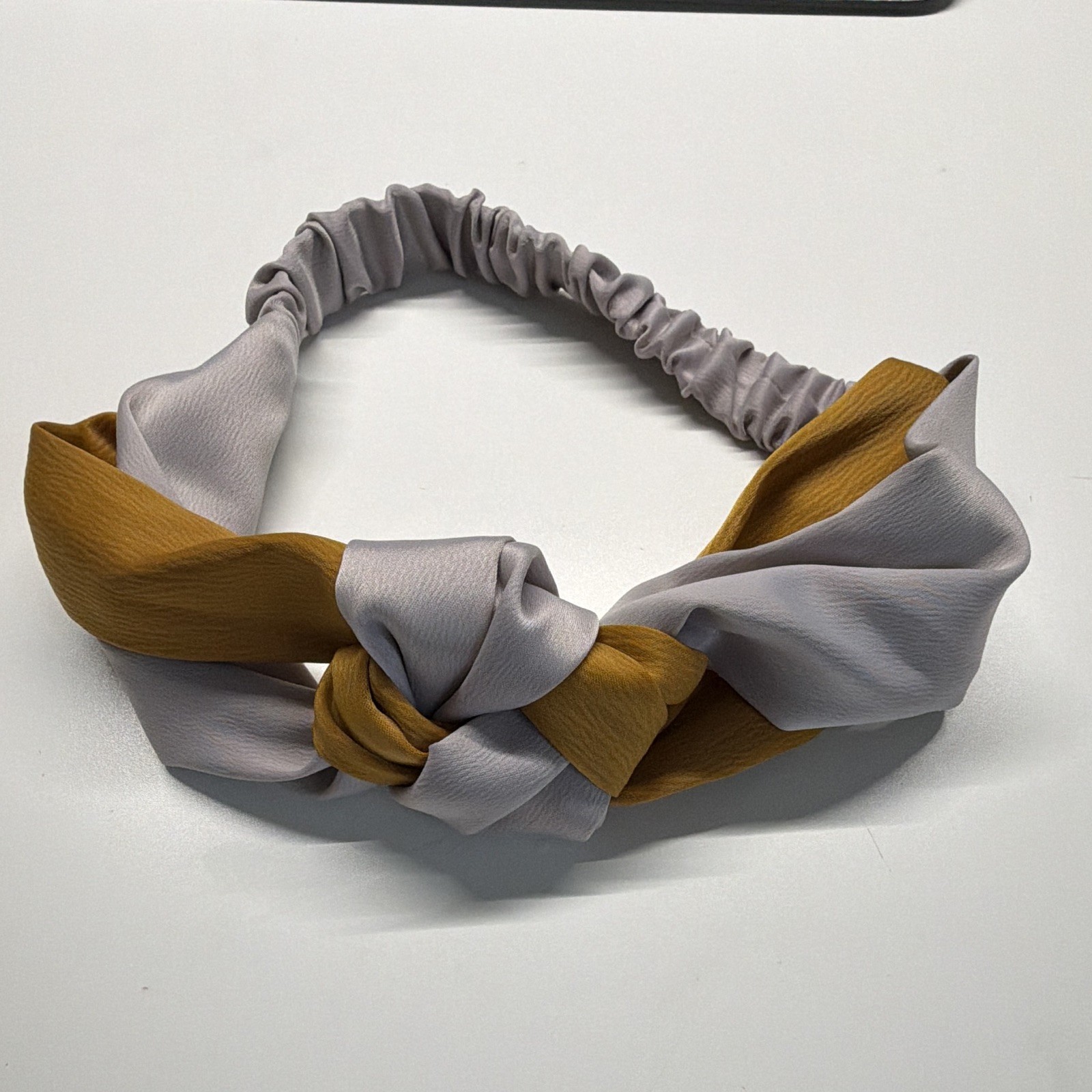 Gray & Yellow Solid Fabric Knotted Headband Elastic Back Classic Casual Women