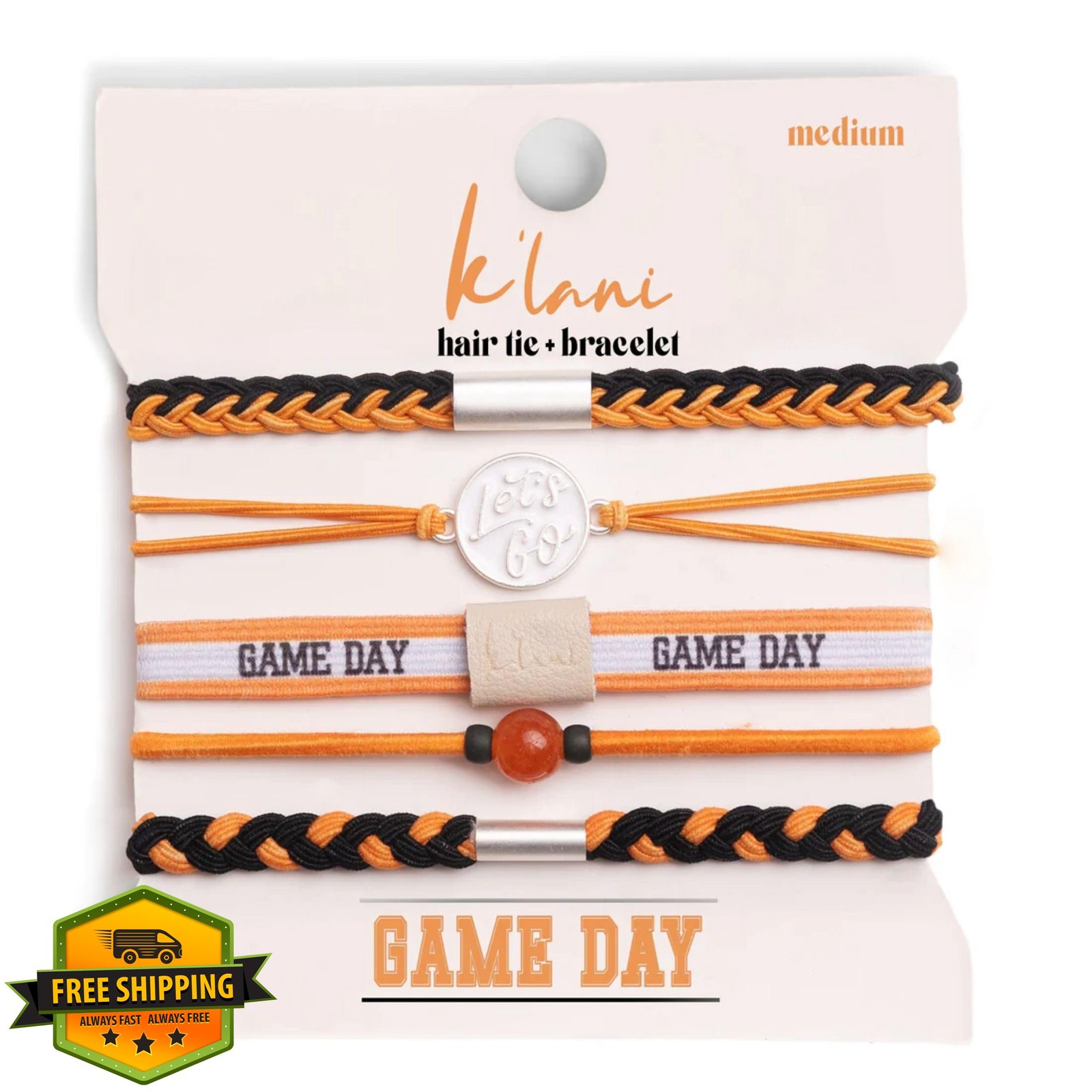 K’lani Orange/Black Large Game Day Hair Ties