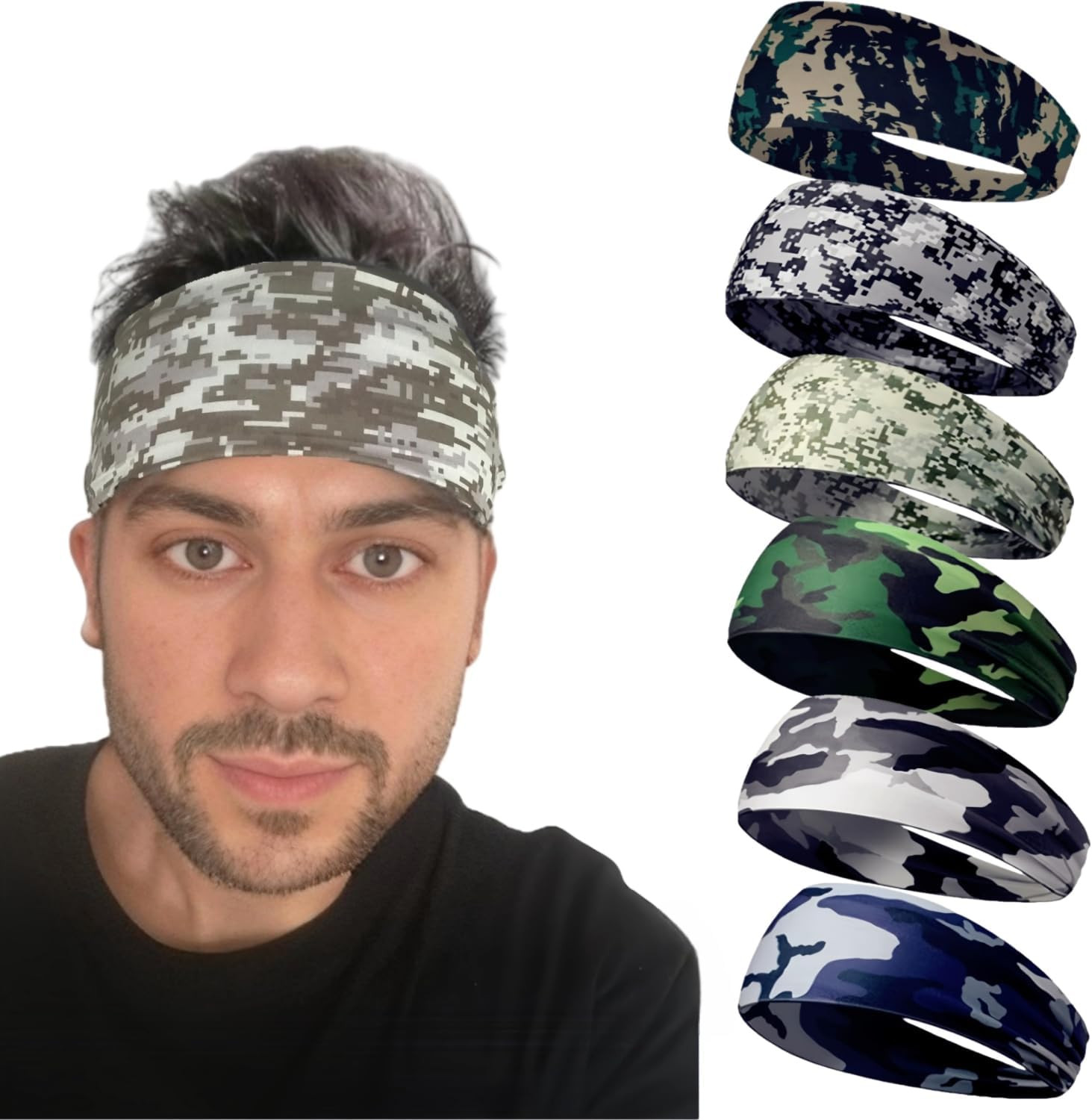 Sweat Headbands for Men,6 Pack Workout Sports Hairband for Gym, Ideal for Fitnes