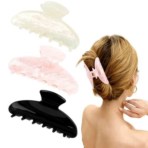 3PCS Claw Clips for Women Large Hair Styling Clips for Thick Thin Hair Black