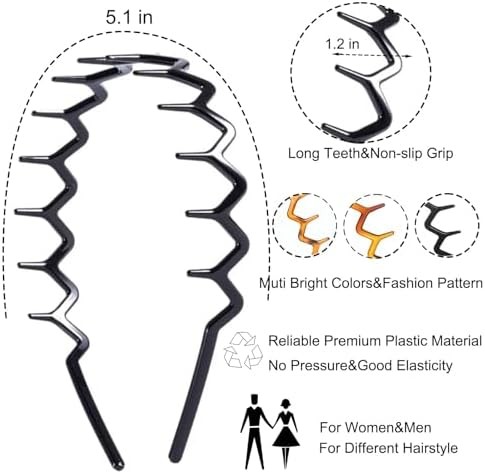 6 PCS Zig Zag Headbands Plastic Wavy Hair Head Band Comb with Teeth Hoop Accesso