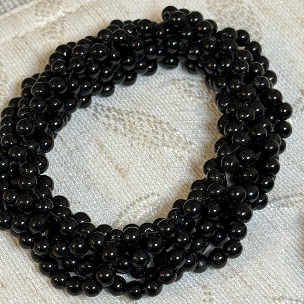 LELET NY Designer Hair Set: 3pc Black Beaded & Hand-Knotted Luxury Scrunchies