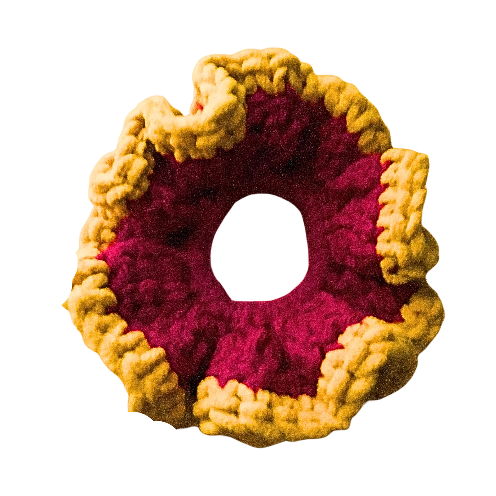 Scrunchie Burgundy with Mustard Edging HandCrochet USA #103 NEW