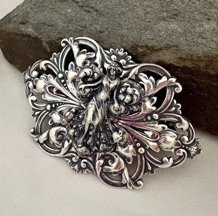 Art Nouveau Woman/Lady Angel Victorian Goddess Hair Barrette, French Hair Clip