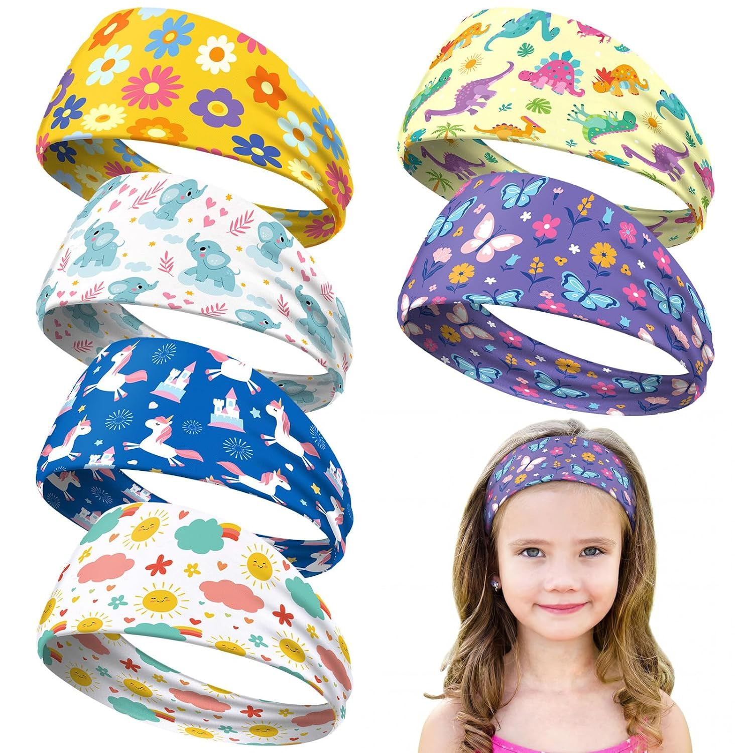 6 Pcs Unicorn Headbands for Girls Cute Elastic Bandeau Adjustable Wide Rainbow H