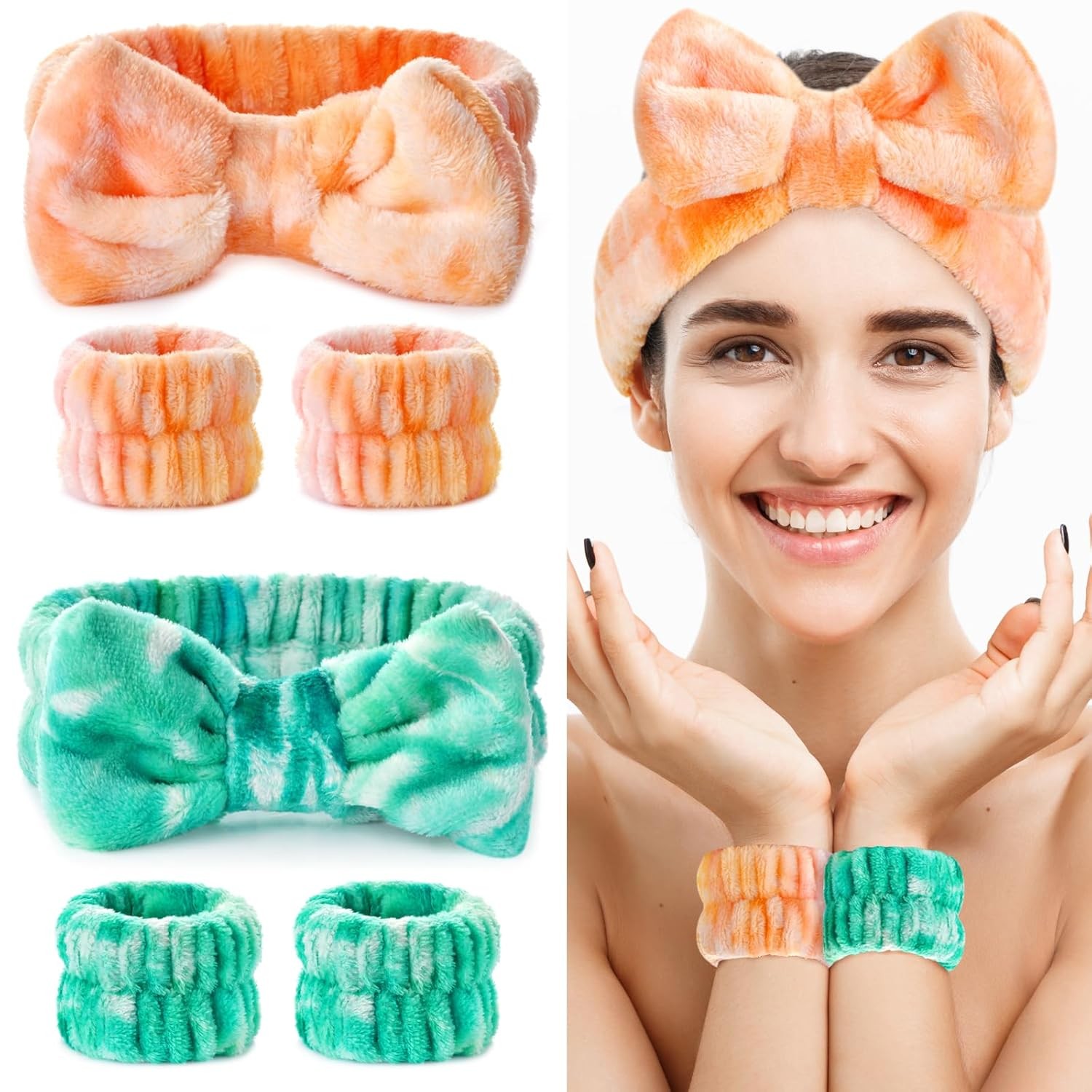 6pcs Headband and Wristband for Face Washing, Makeup Spa Skincare Headband, Skin