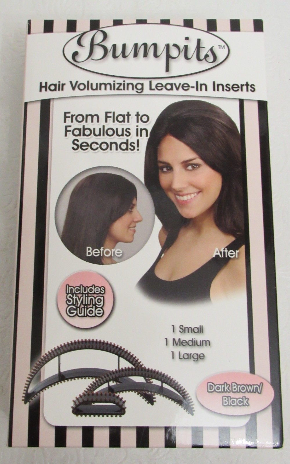 Bumpits Hair Volumizing Inserts Dark Brown / Black 3 Pack S, M, L w/ Comb