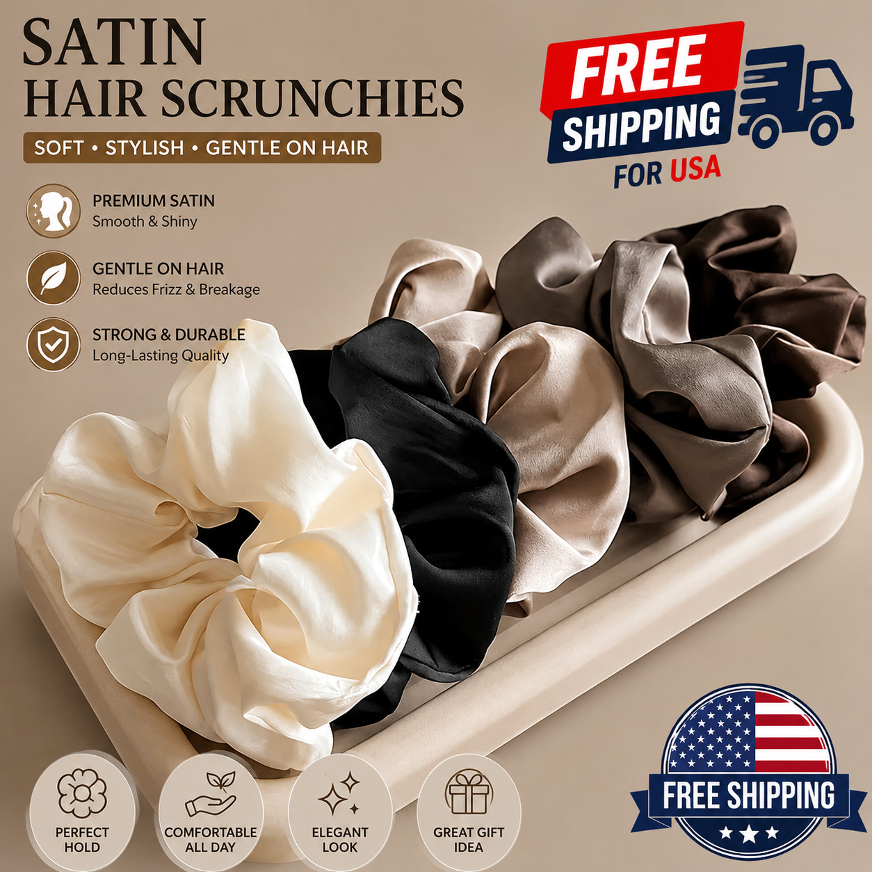 5PCS Satin Hair Scrunchies Large Elastic Hair Ties Ponytail Holder Hair Accessor
