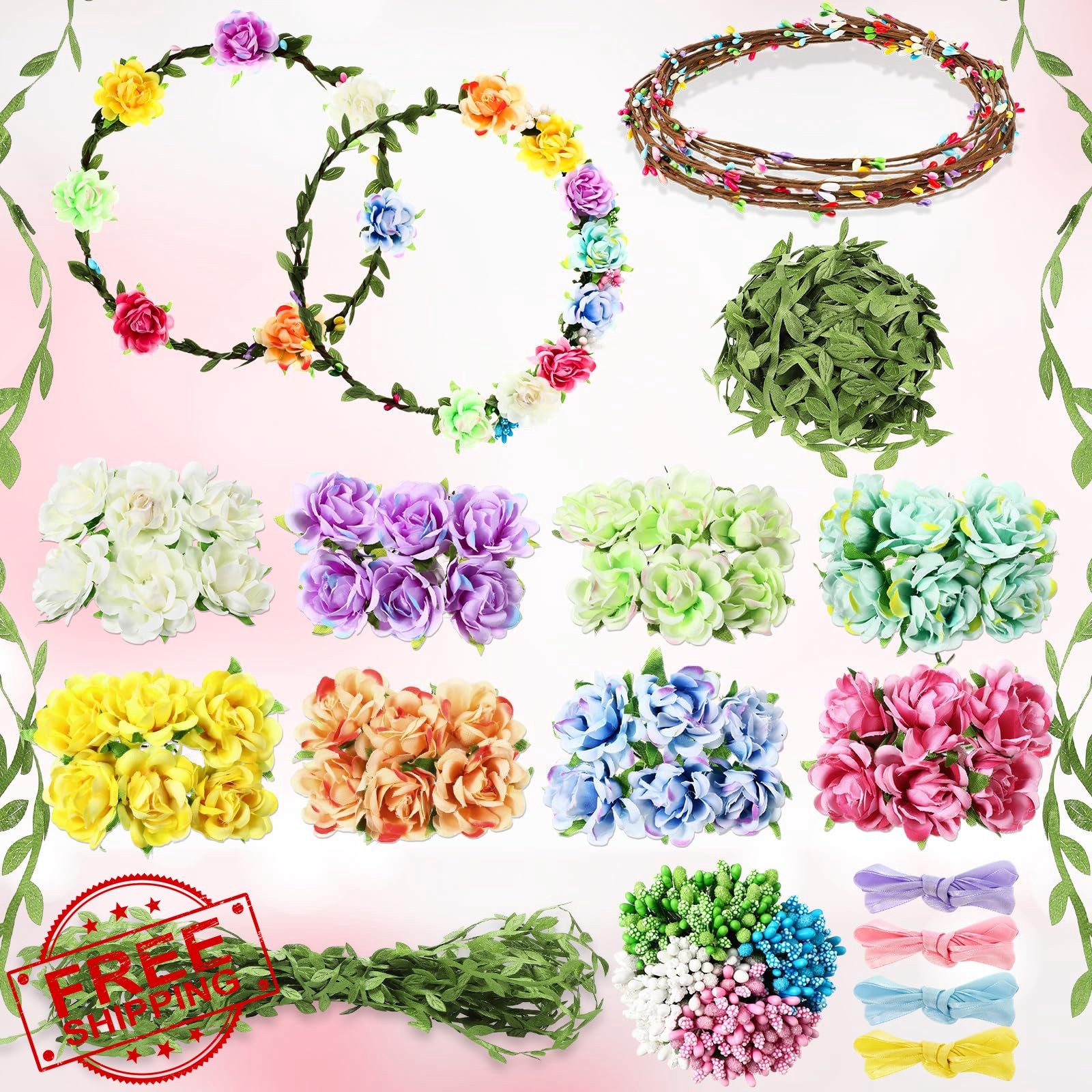 Zeyune Flower Crown Making Kit 20 Sets Spring Tea Party DIY Headband Garland