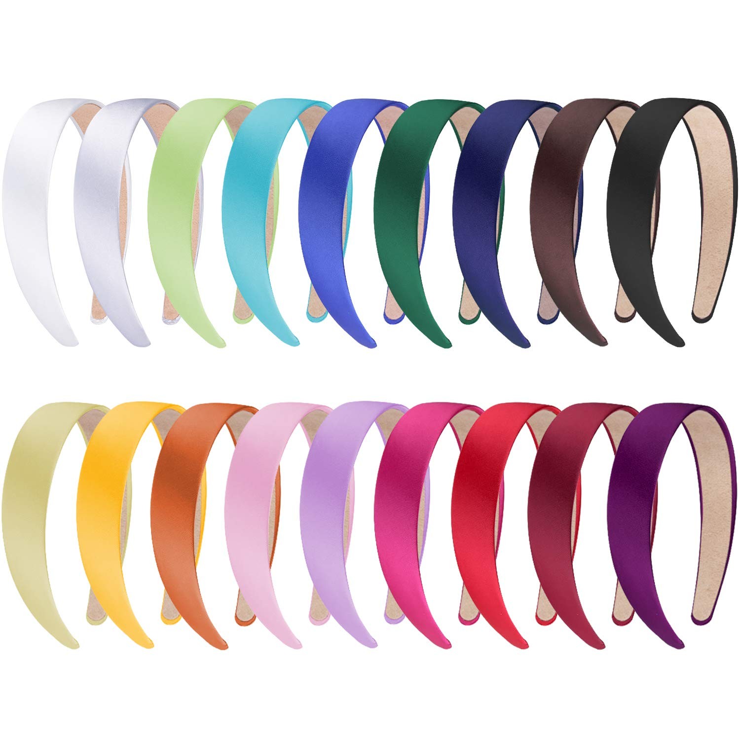 SIQUK 18 Pieces Satin Headbands 1 Inch Wide Non-slip Headband Colorful DIY He…