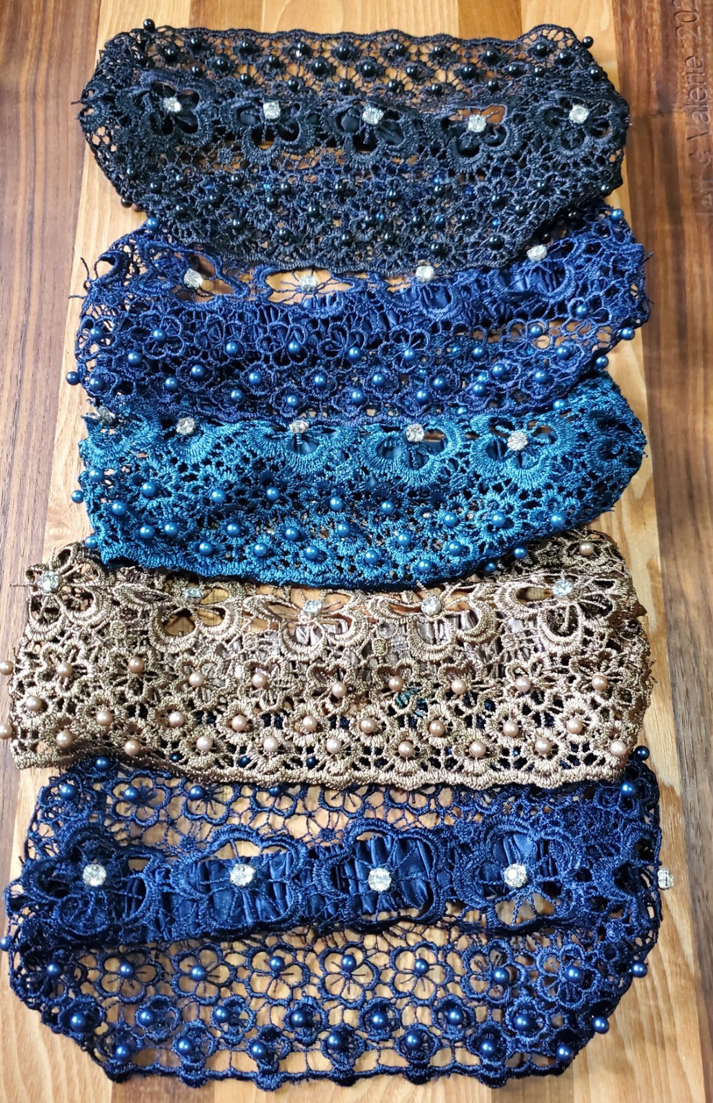 5 Elegant Floral Lace Bead Headbands Polyester with Elastic Band All For $20
