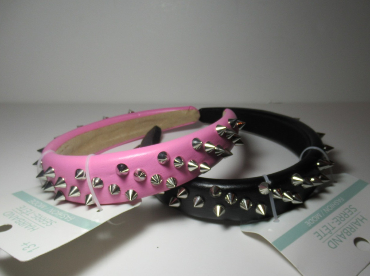 1 Black & 1 Pink Pleather Studded Spiked Headband Punk Alt Kawaii Goth Emo New