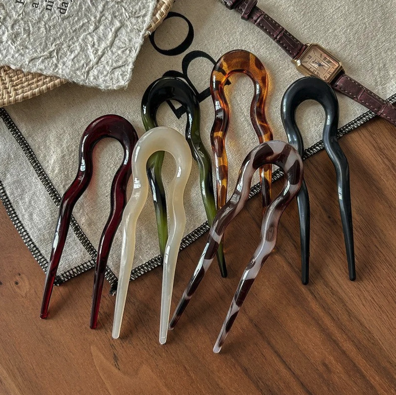 U-Shaped Hair Fork Tortoiseshell Acrylic Hair Stick Clip – NEW