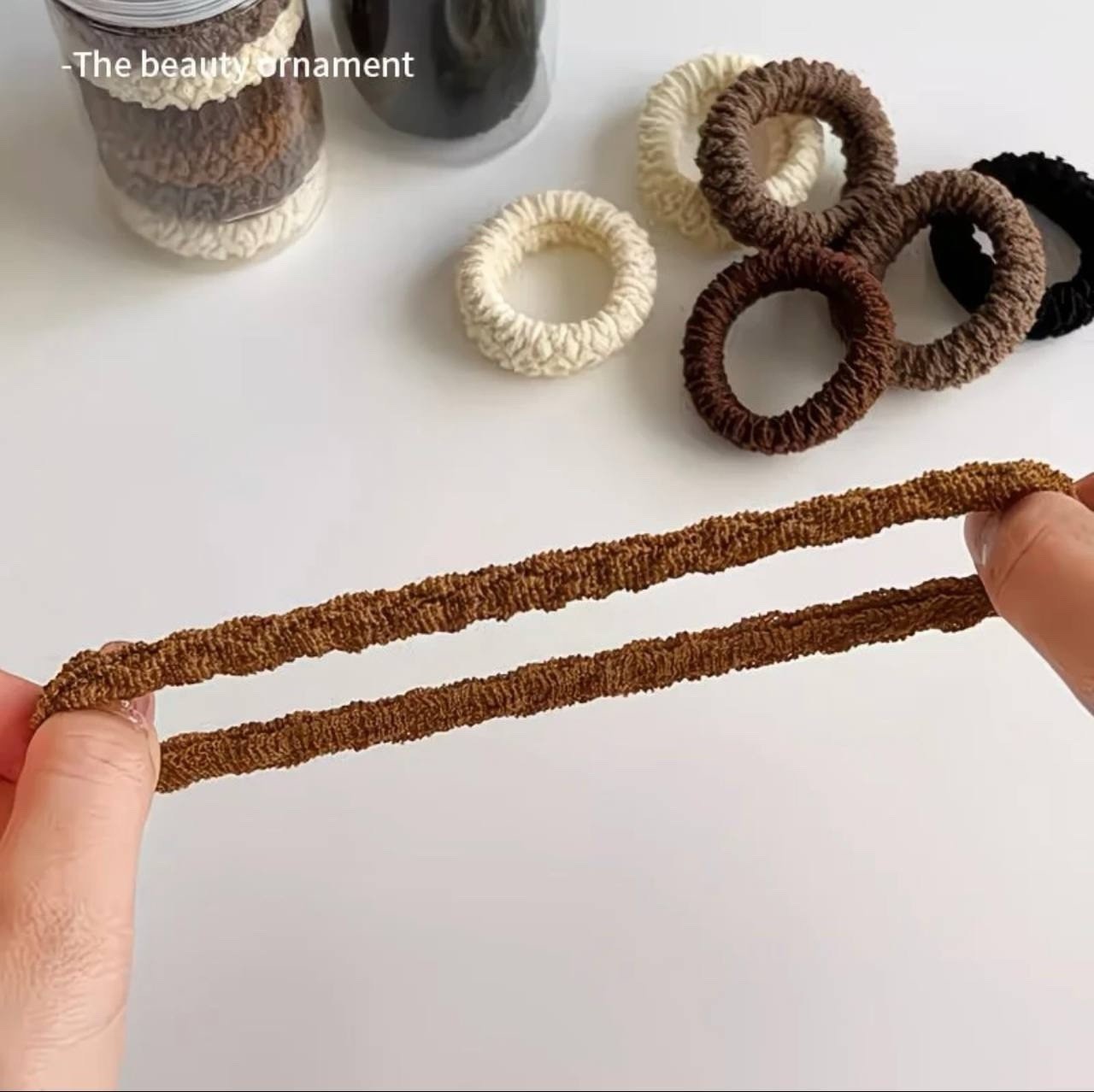Fabric Hair Ties Set Brown Beige Black Gray Solid for Women Teens All Hair Types