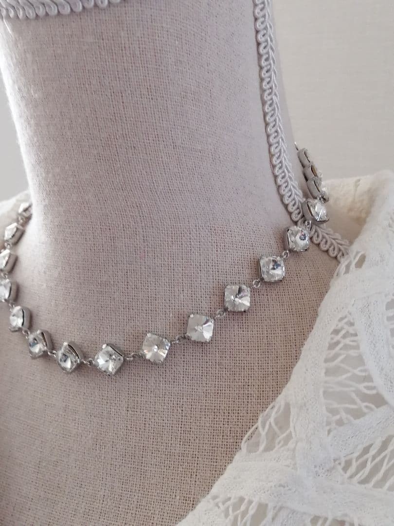 Thierry Mugler Vintage Necklace Silver Crystal Diamond Cut Design Used From JP