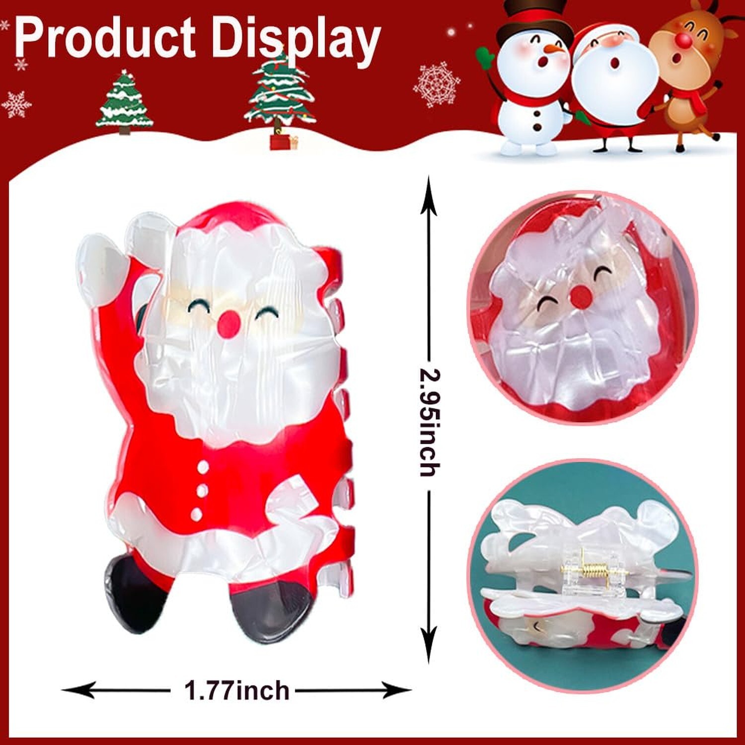 Christmas Hair Claw Clips 1Pcs Large Acrylic Hair Clips Red Santa Claus Shape…