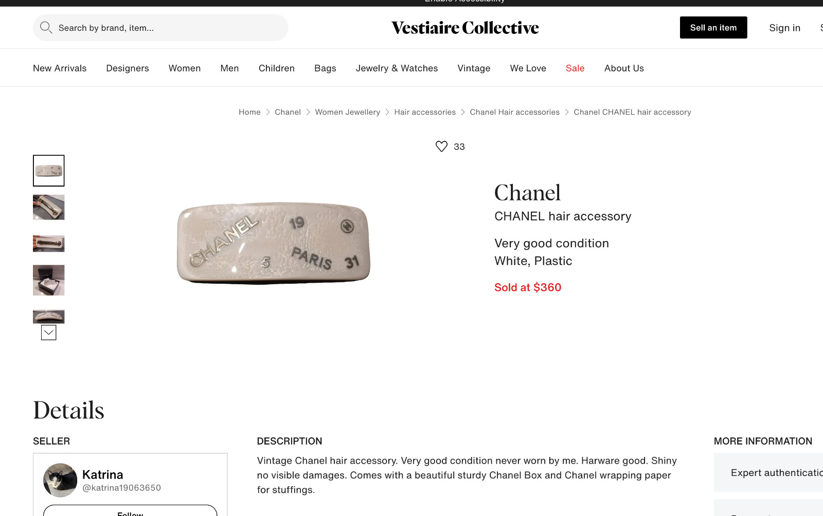 Vtg Chanel 90s White Logo Hair Beret