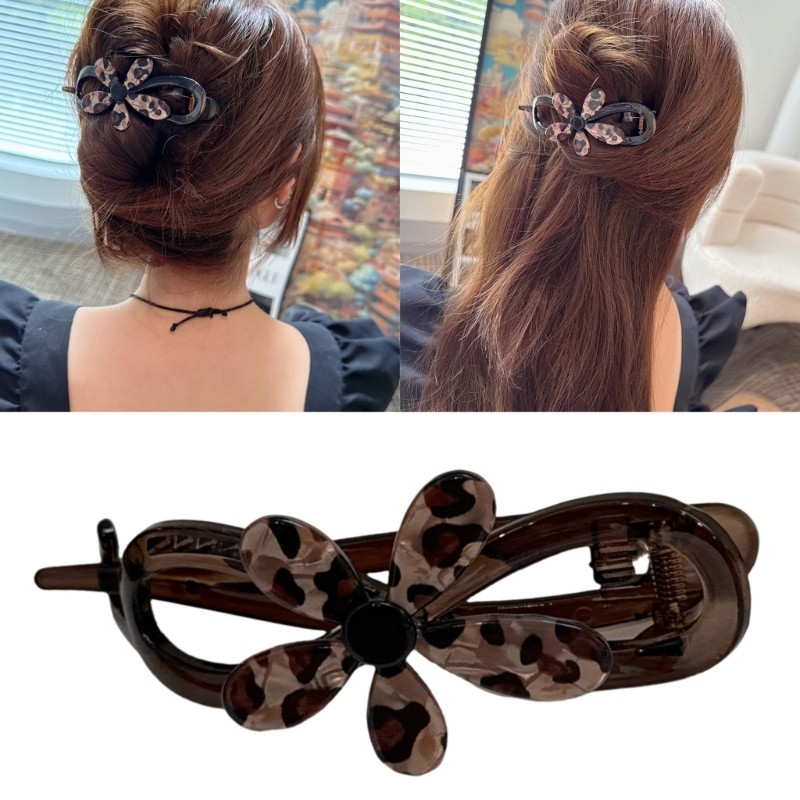 Women Leopard Pattern Hair Claw Clip Gentle Secure Hair Grip Ponytail Holder