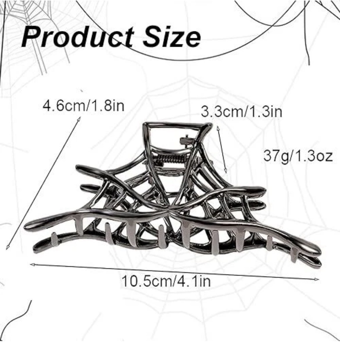 NWT Spider Web Hair Clip Strong Holds Web Design Hair Black Spider Web (J125)