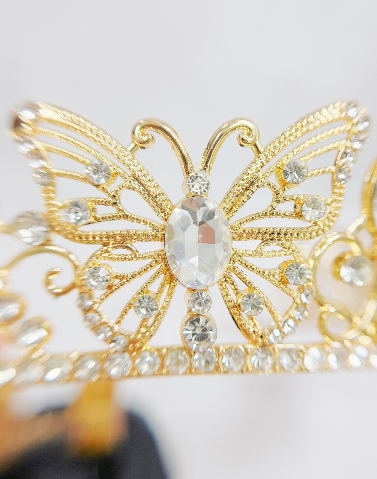 Gold butterfly tiara, Fairy Costume Tiara, cosplay headdress, clear stone crown
