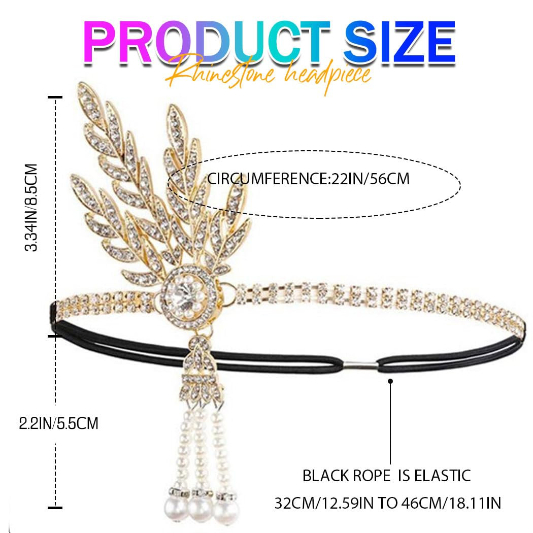 1920’S Flapper Headband Leaf Rhiestones Headpiece Bride Wedding Headdress Bridal