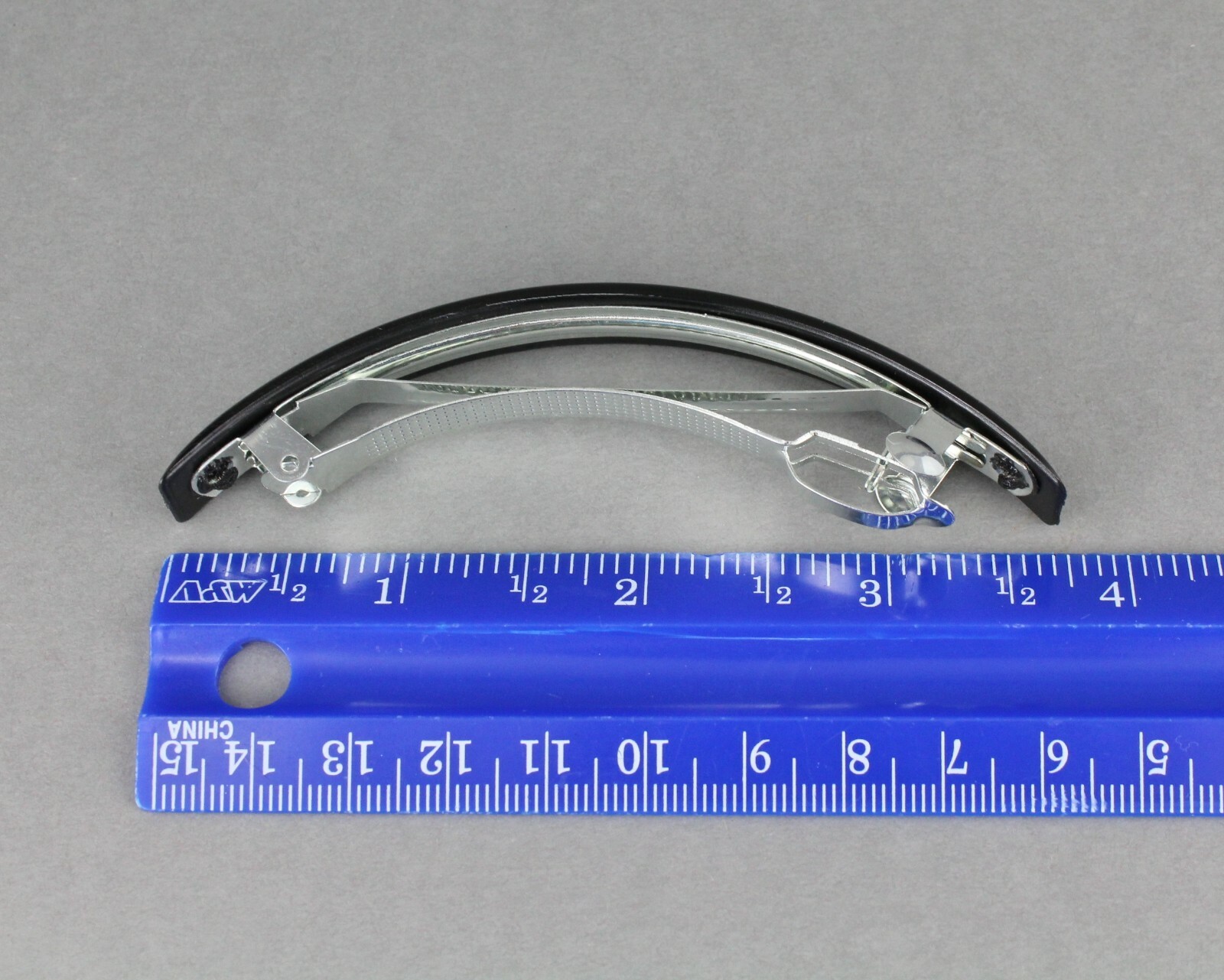 Black thin skinny narrow rectangle barrette hair clip 4.5″ long