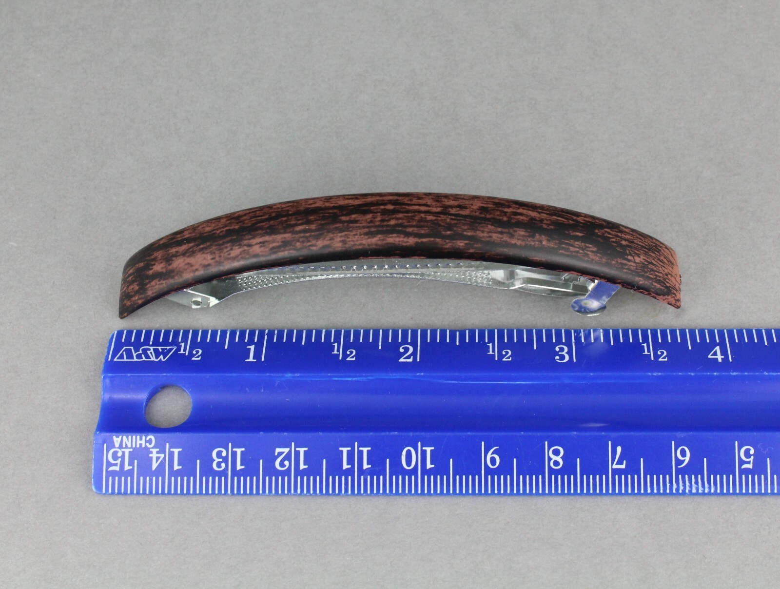 Brown Black thin skinny narrow rectangle barrette hair clip 4.5″ long brushed