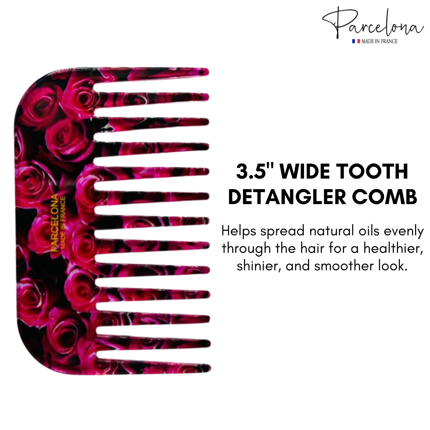 Parcelona Wide Tooth French Detangling Comb – Cellulose Acetate Hair Comb for