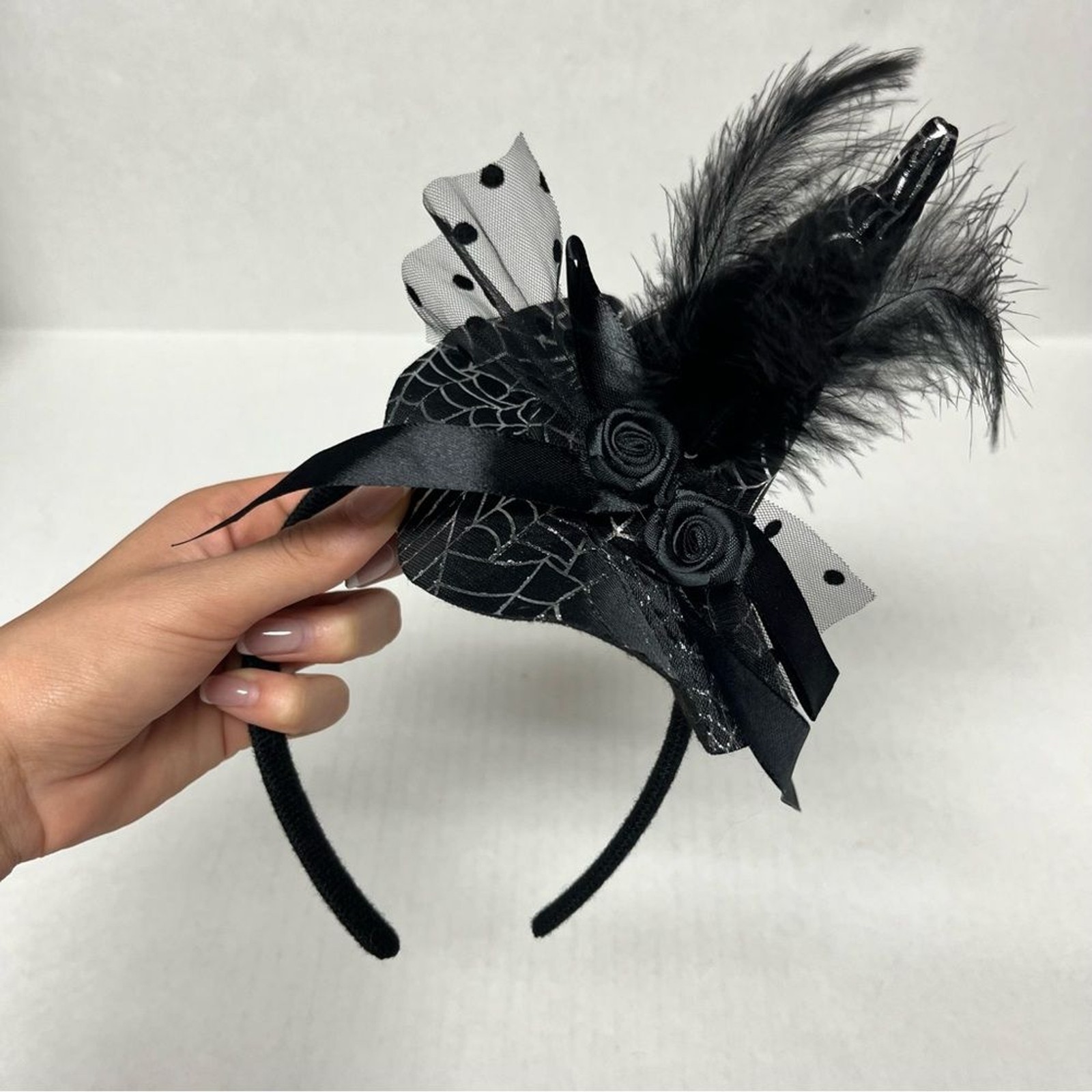 witch hat Halloween headpiece feather lace fascinator gothic witchcore cosplay