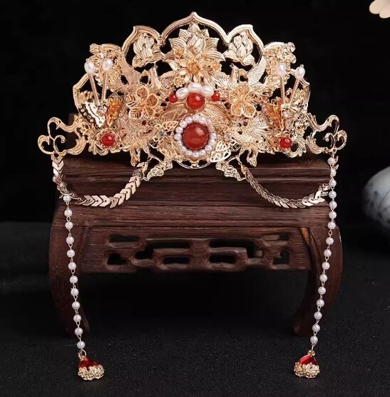 Ancient Chinese Hanfu Headdress Phoenix Hair Crown Hairpin Full Set Fairy Tassel