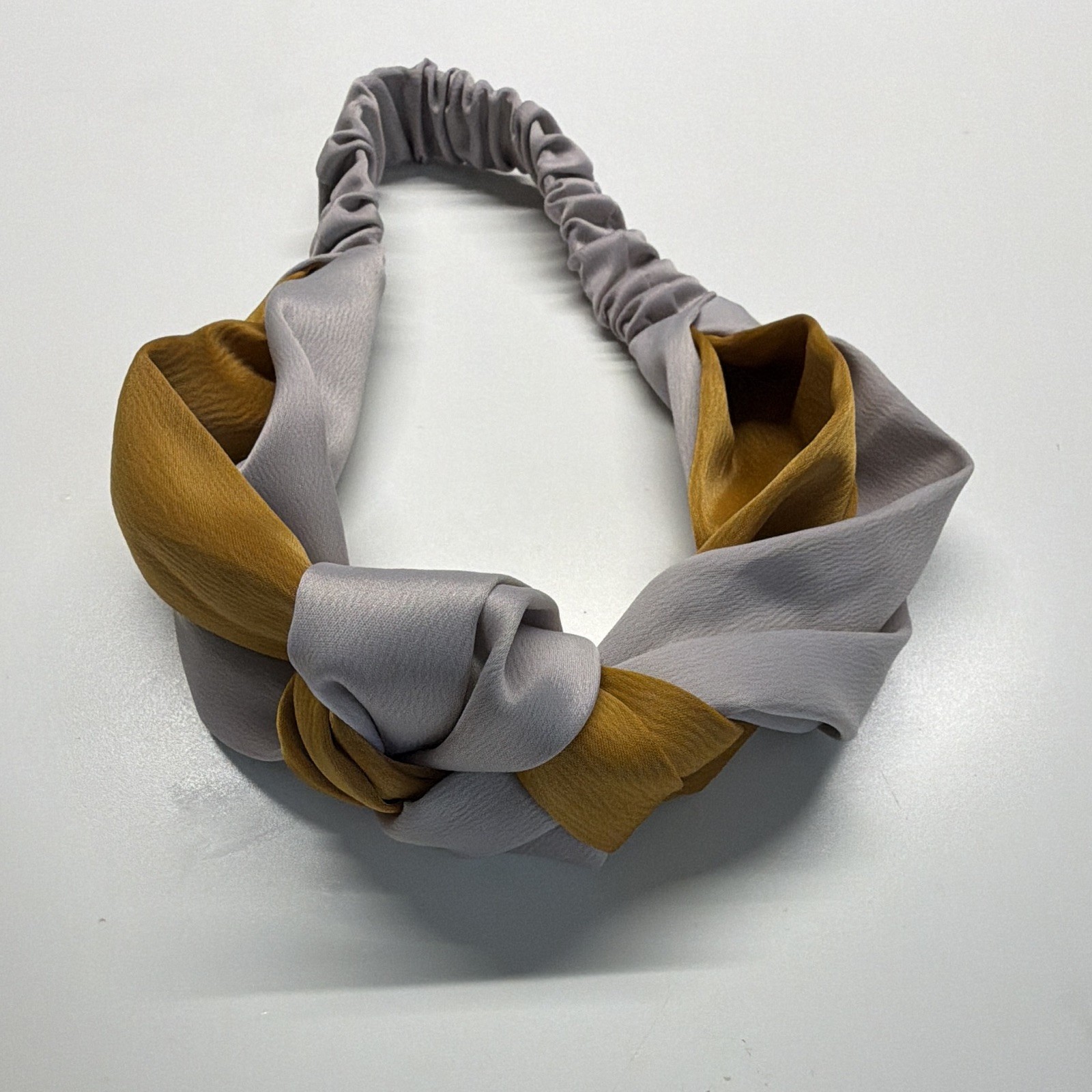 Gray & Yellow Solid Fabric Knotted Headband Elastic Back Classic Casual Women