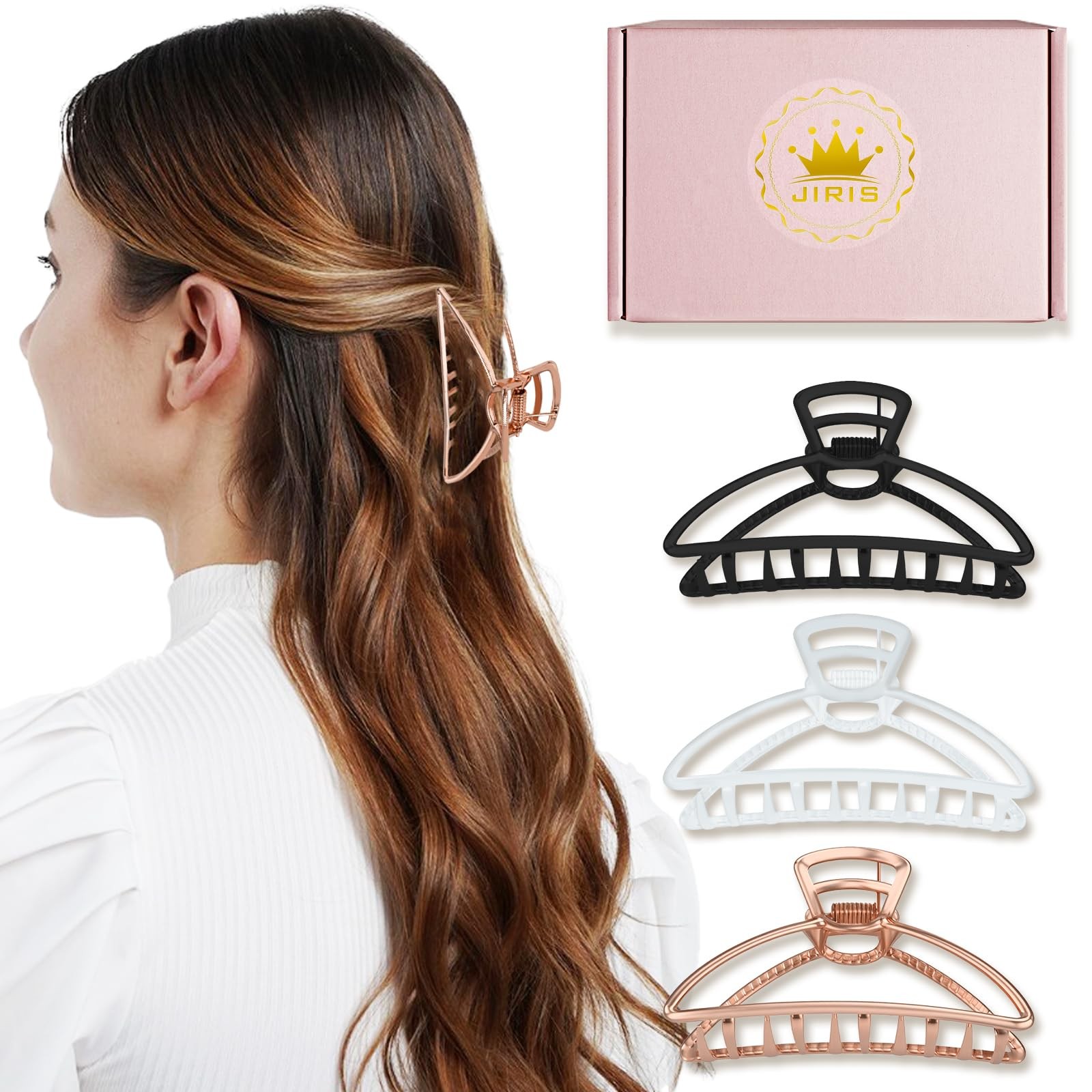 JIRIS 3PCS 3inch Metal Hair Clips,Metal Claw Clips For Rose Gold