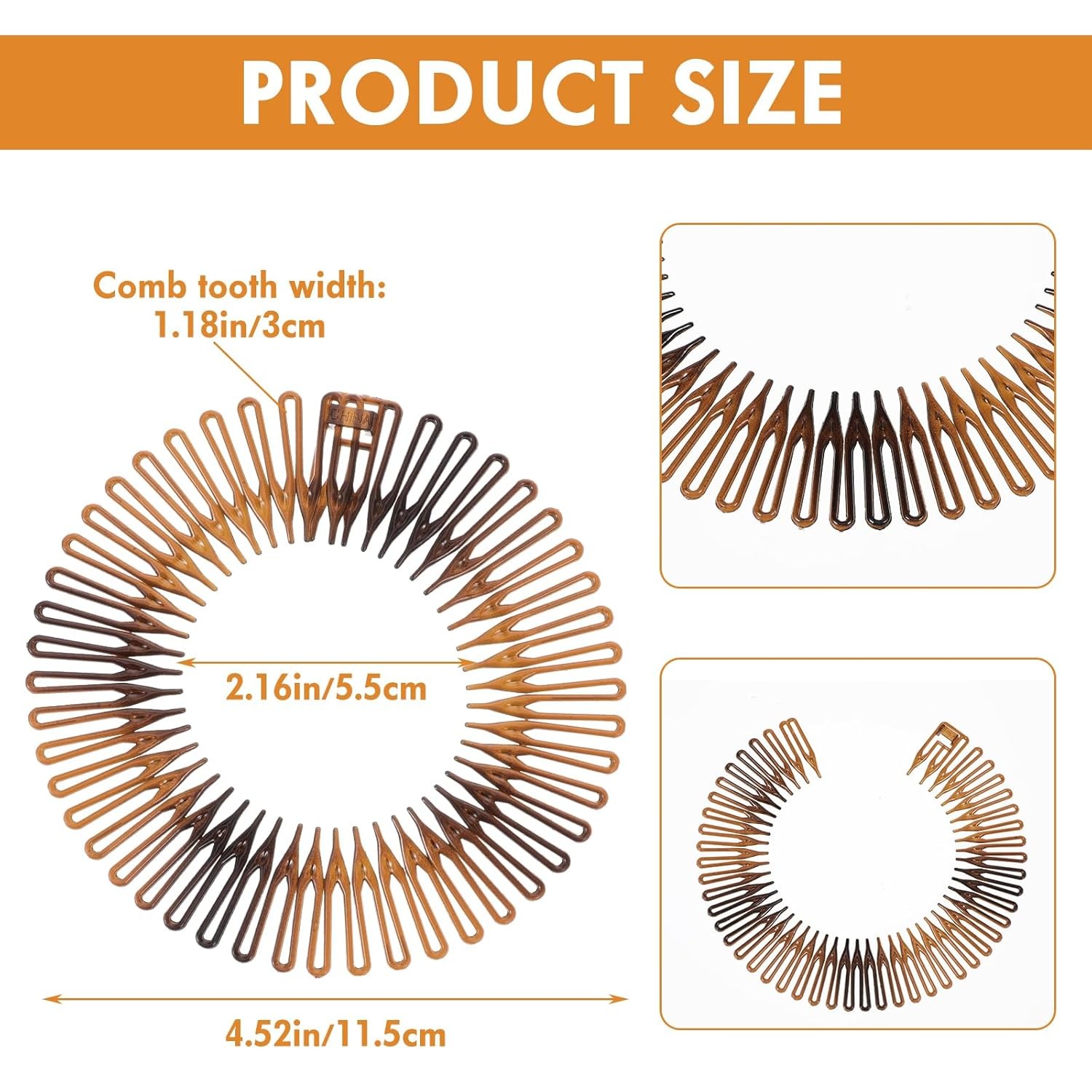 Zig Zag Headband with Teeth 9pc Circular Stretchy Comb Hair Band 90s Retro Style